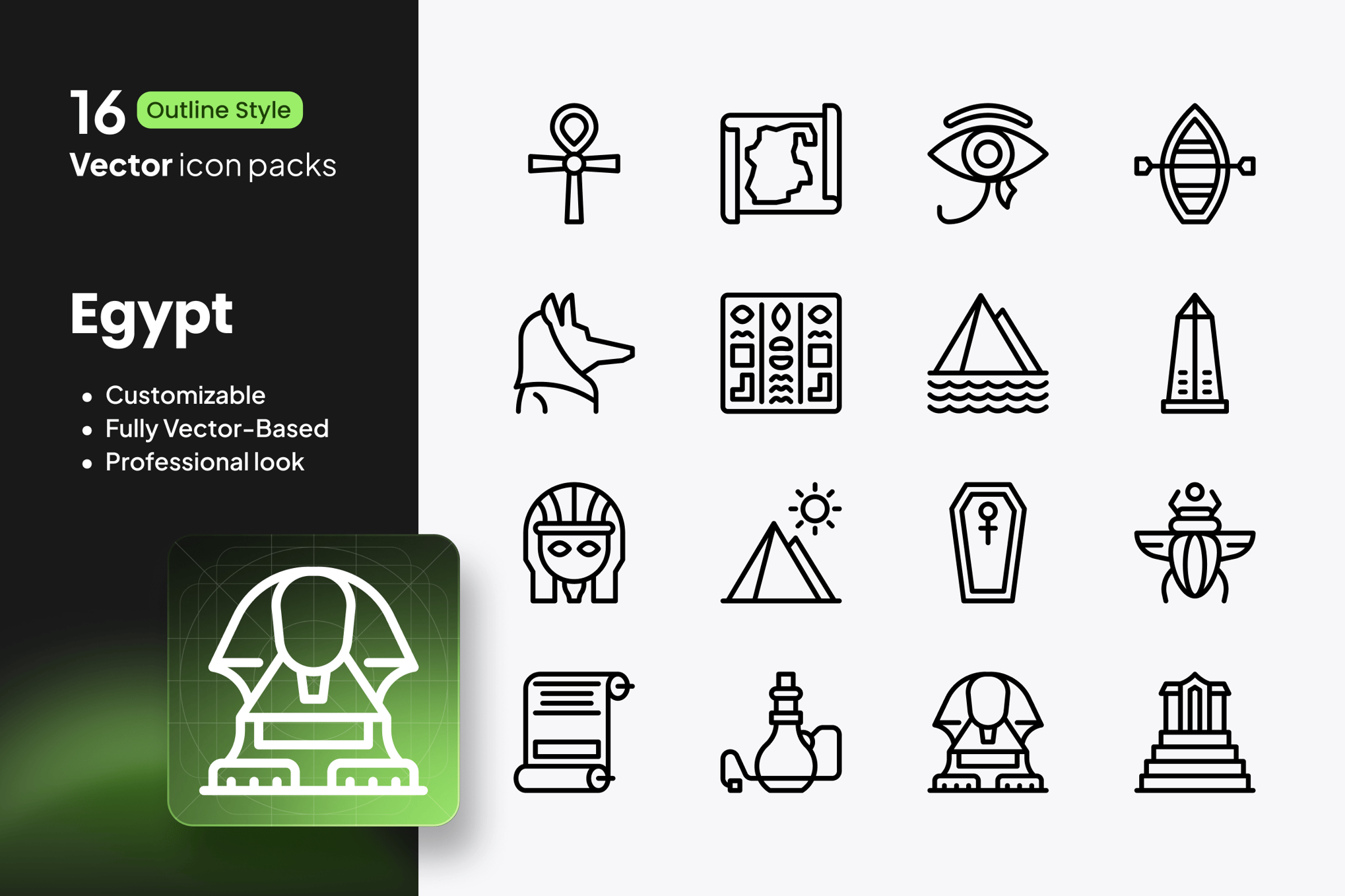 16款埃及文化主题矢量图标 Egypt Icons 16 Vector Outline