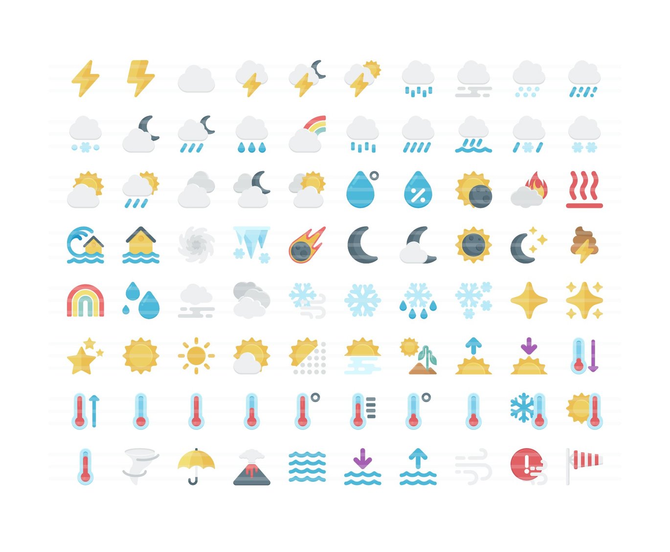 天气气候主题扁平图标集 Weather Icon Set插图1 天气气候主题扁平图标集 Weather Icon Set