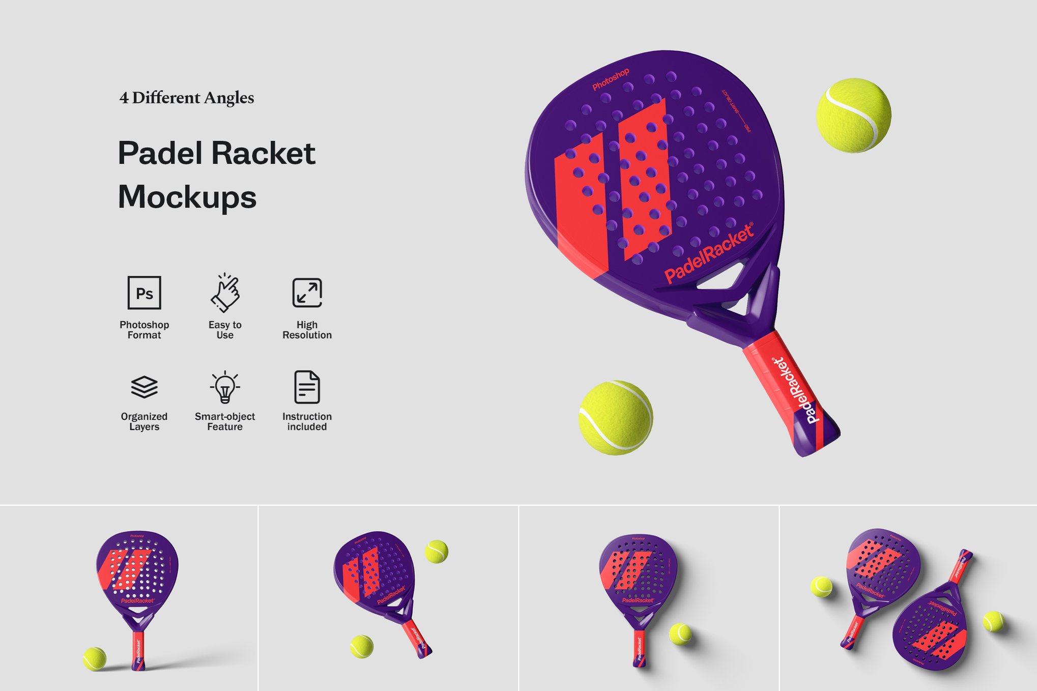 平板网球拍设计样机 Padel Racket Mockups