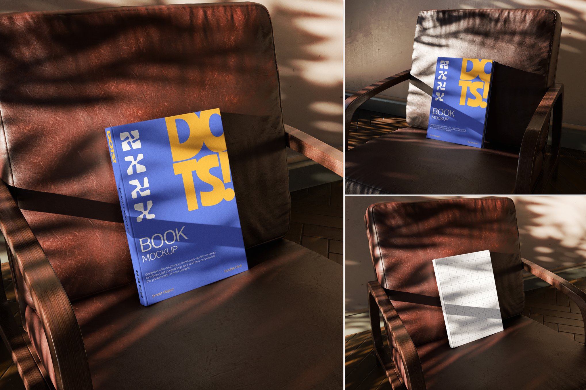 椅子上的书籍封面展示样机 Hardcover Book Mockup