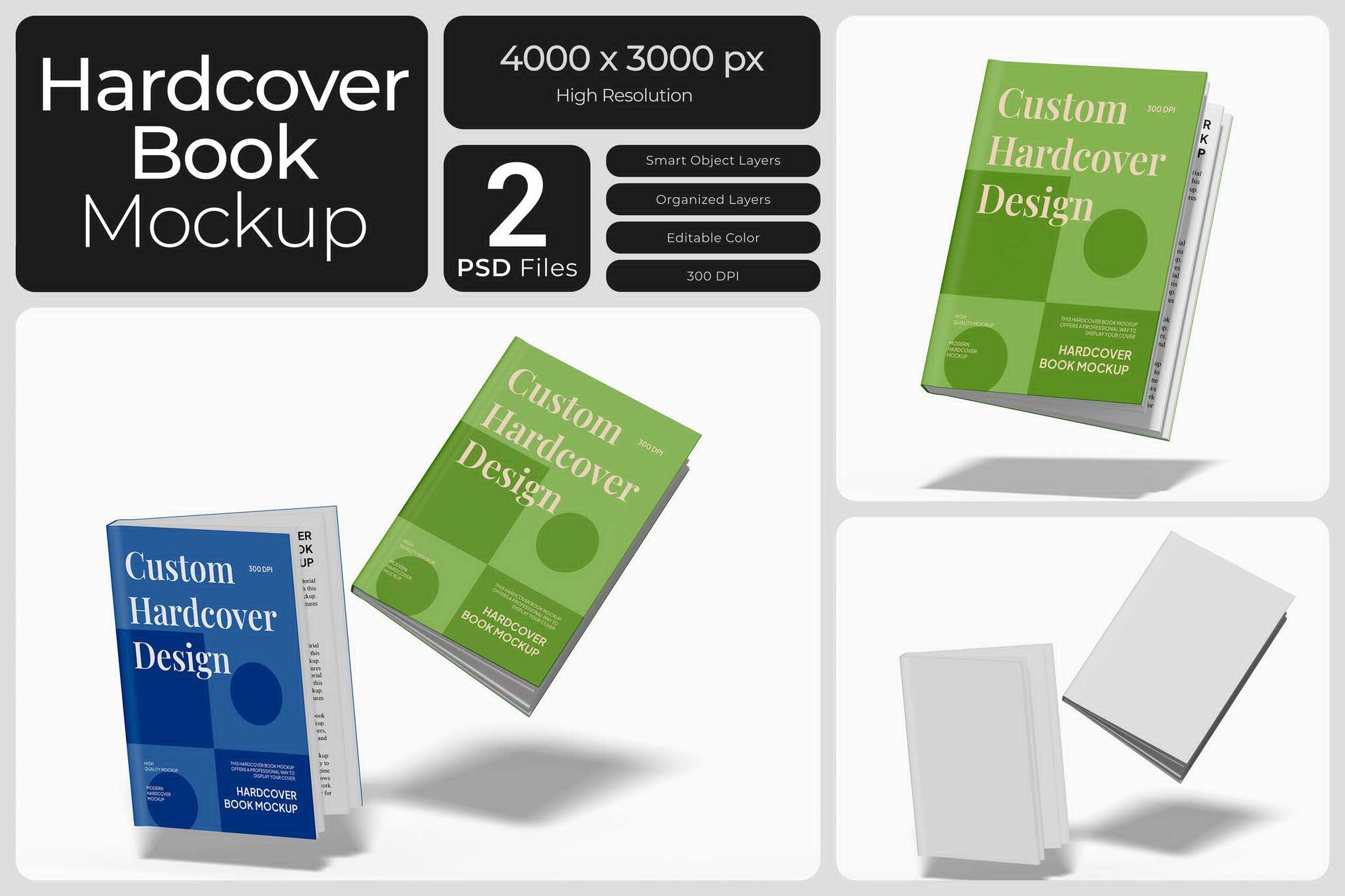 漂浮精装书籍展示样机 Flying Hardcover Book Mockup