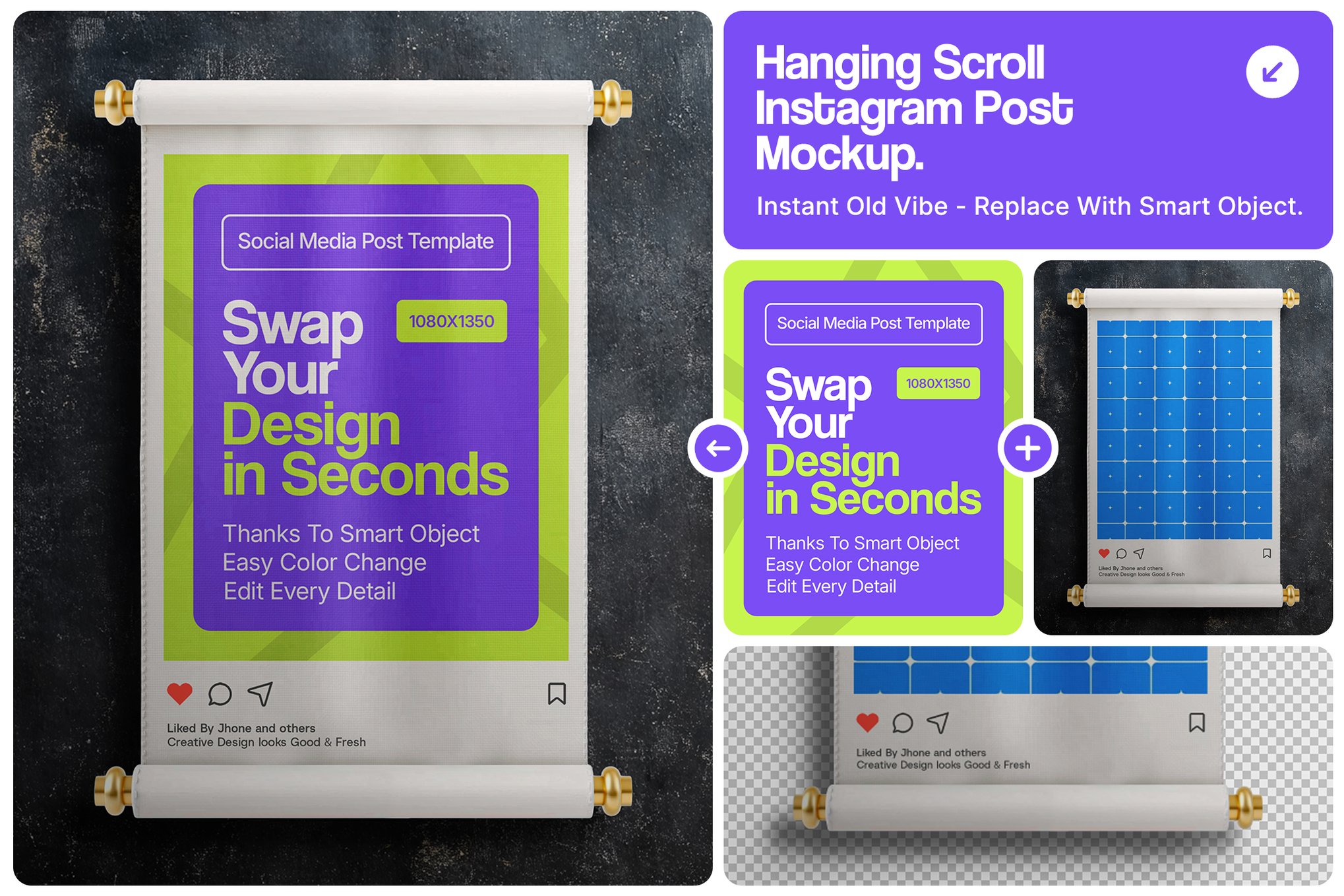 悬挂卷轴风格社交媒体帖子样机 Hanging Scroll Instagram Post Mockup