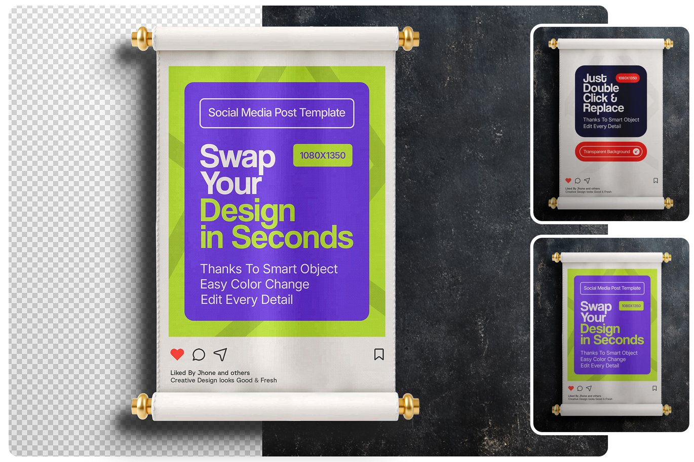 悬挂卷轴风格社交媒体帖子样机 Hanging Scroll Instagram Post Mockup插图2 悬挂卷轴风格社交媒体帖子样机 Hanging Scroll Instagram Post Mockup