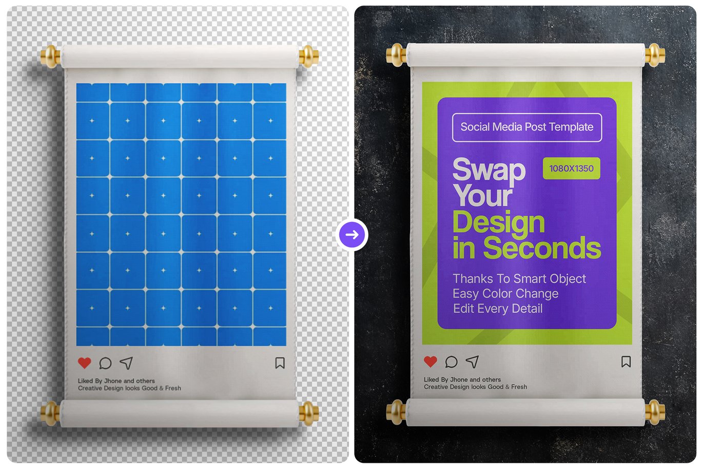 悬挂卷轴风格社交媒体帖子样机 Hanging Scroll Instagram Post Mockup