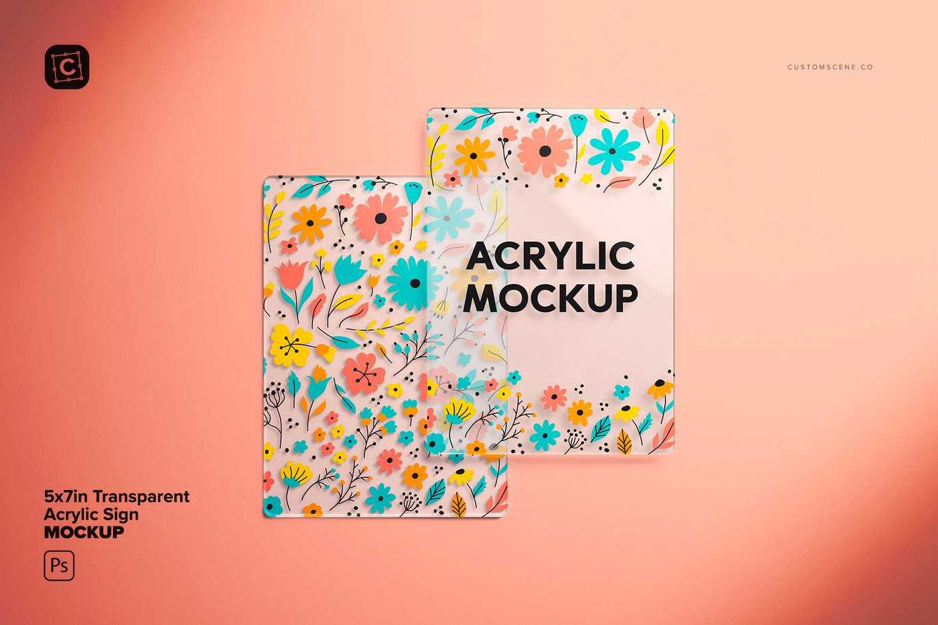 5x7英寸透明亚克力标牌展示样机 5x7in Transparent Acrylic Sign Mockup