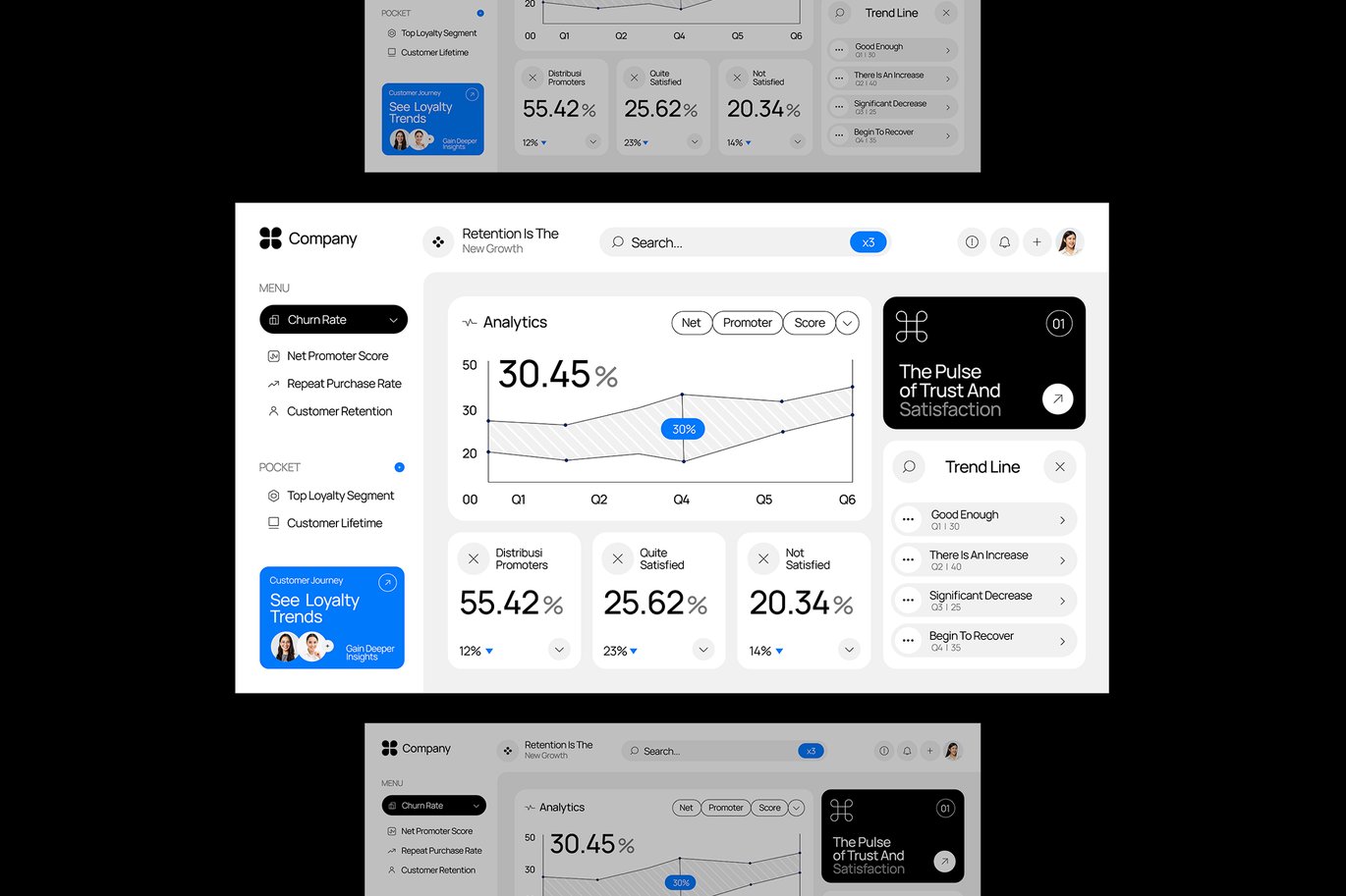 黑蓝现代风格客户留存率信息图表 Black Blue Modern Customer Retention & Loyalty 003