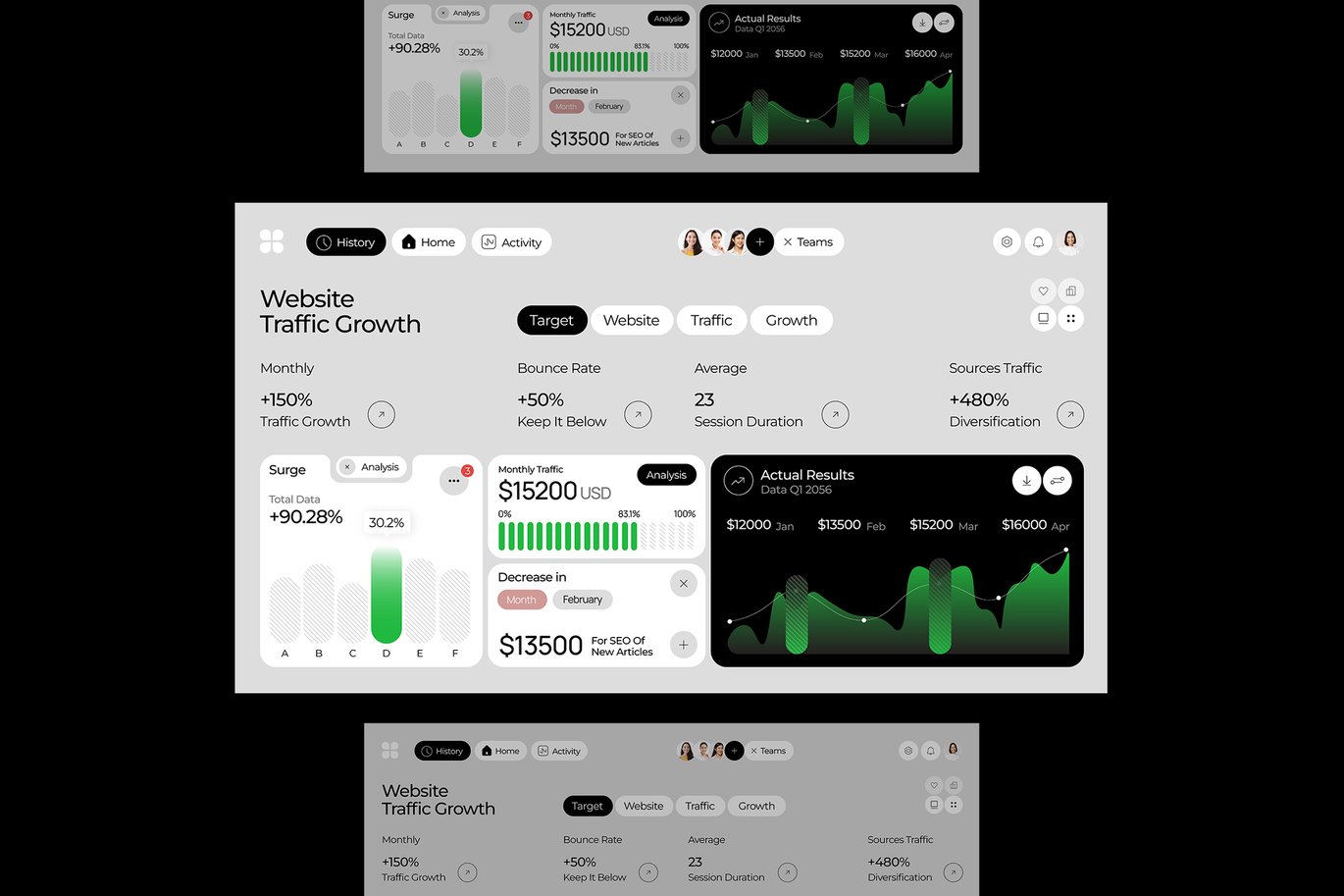 黑灰现代营销数字KPI信息图表 Black Gray Modern Marketing & Digital KPI 003