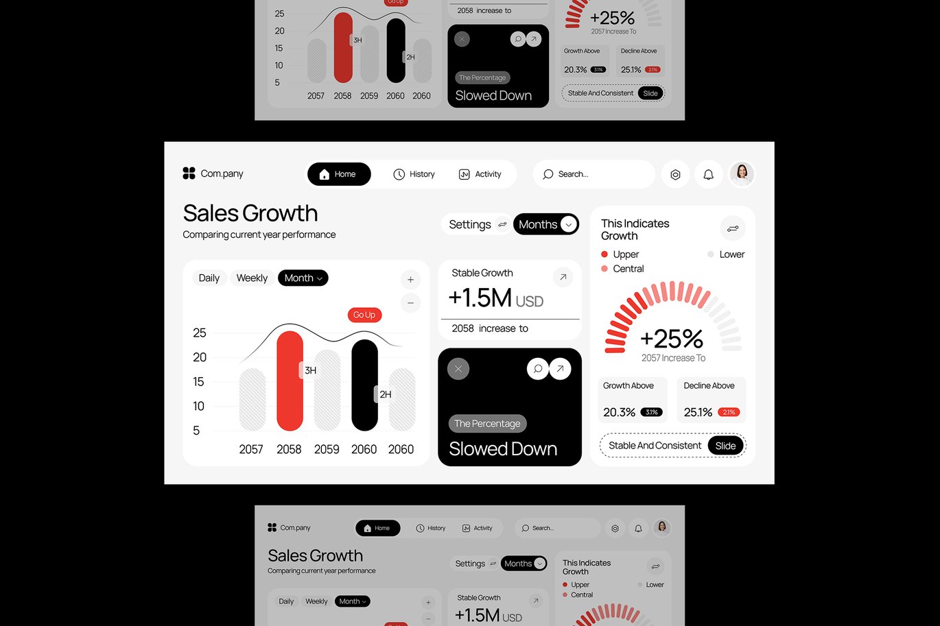 黑红现代收入销售增长信息图表 Black Read Modern Revenue & Sales Growth 003
