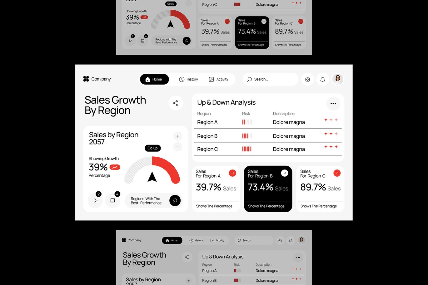 黑红现代收入销售增长信息图表 Black Read Modern Revenue & Sales Growth 003