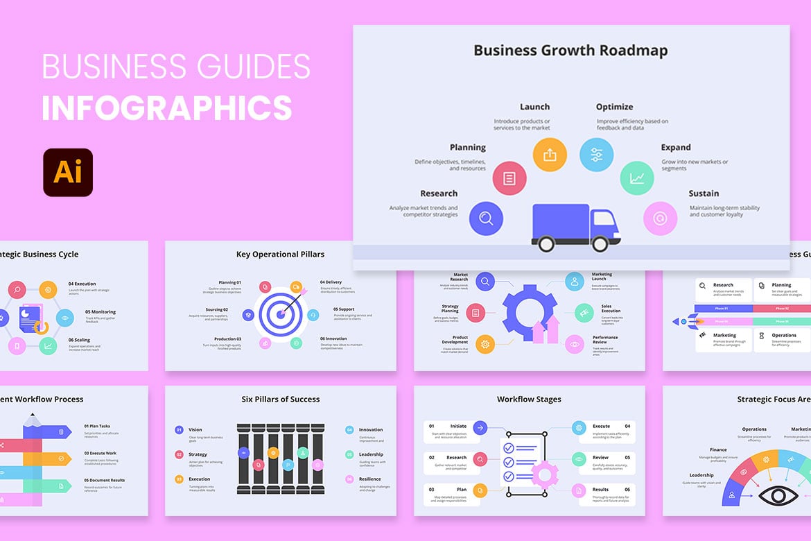 商务指南流程信息图素材 Business Guides Infographics