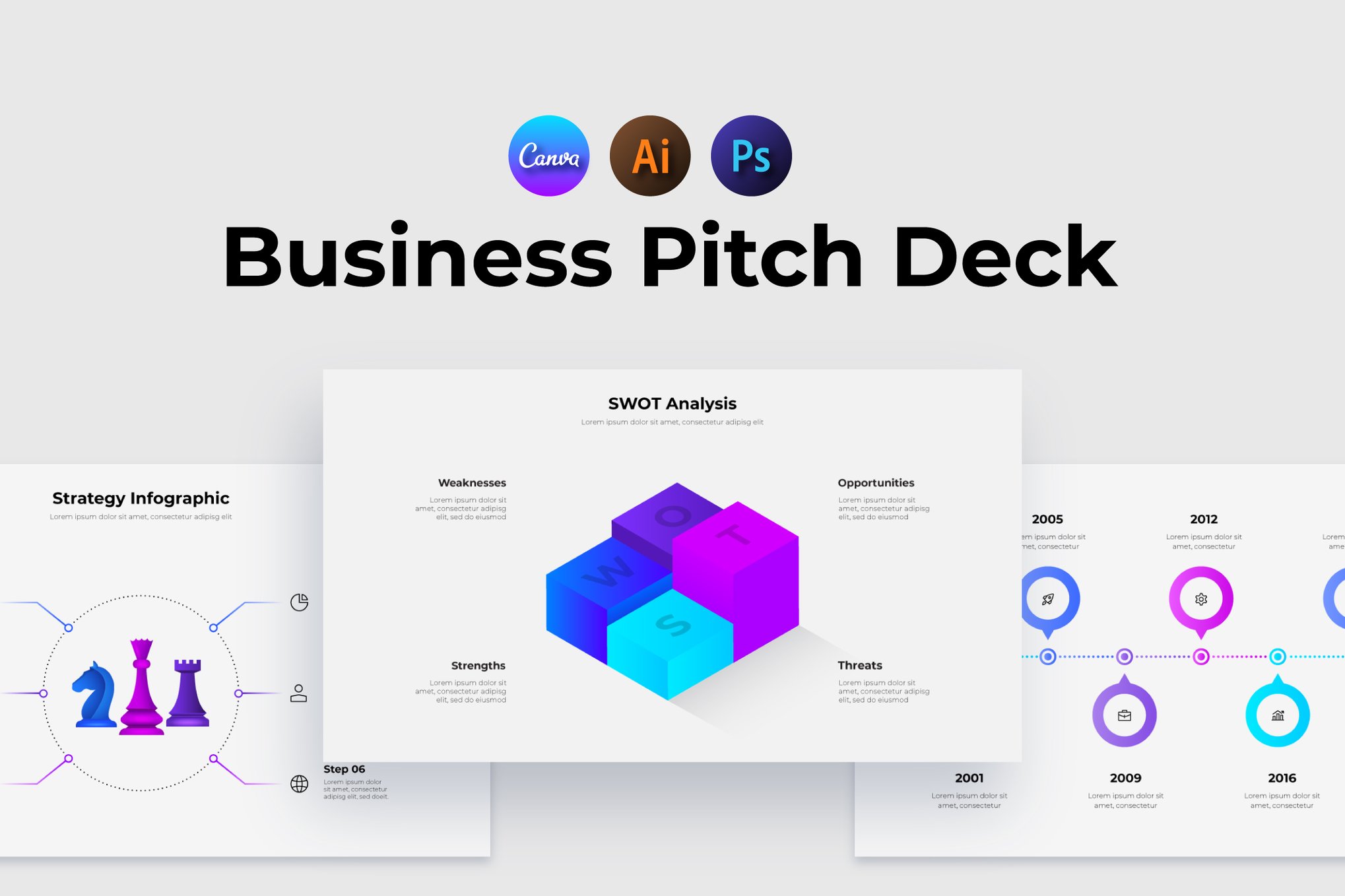 商业计划书演示信息图模板 Business Pitch Deck Infographic Templates