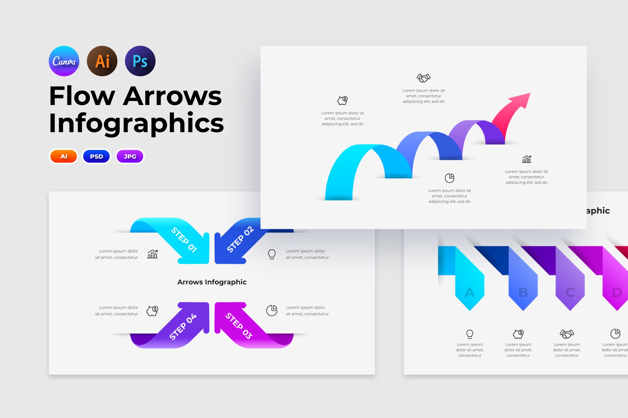 流程箭头信息图模板包 Flow Arrow Infographic Templates Pack