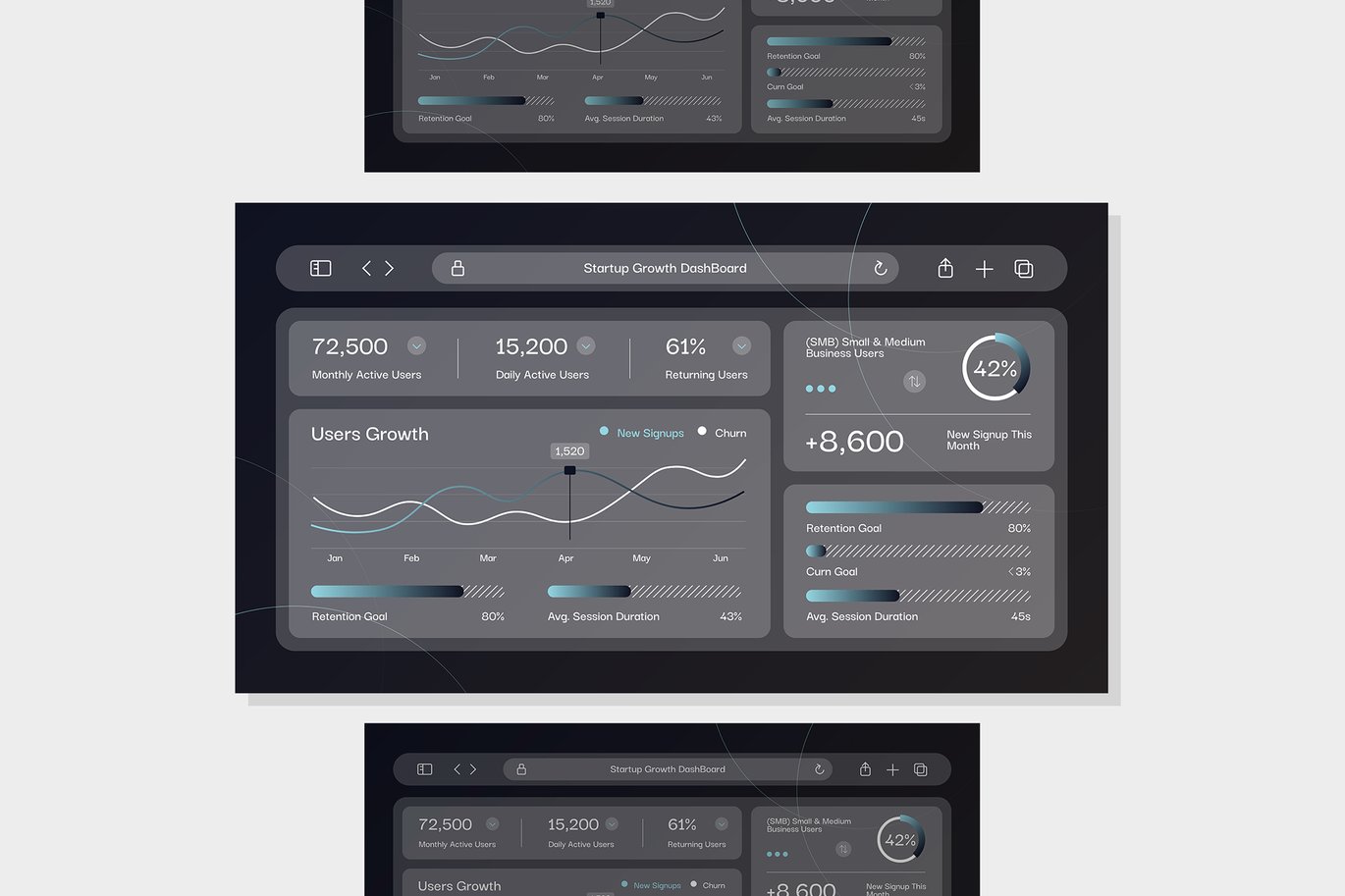 现代初创企业增长仪表盘信息图表 Gradient Blue Modern Startup Growth Dashboard插图3 现代初创企业增长仪表盘信息图表 Gradient Blue Modern Startup Growth Dashboard