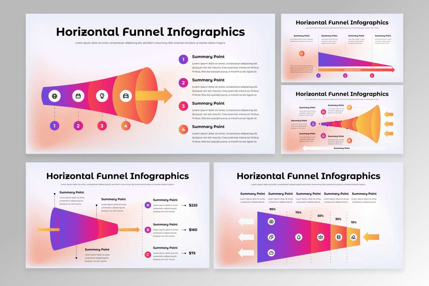 横向漏斗信息图表 Horizontal Funnel Infographics