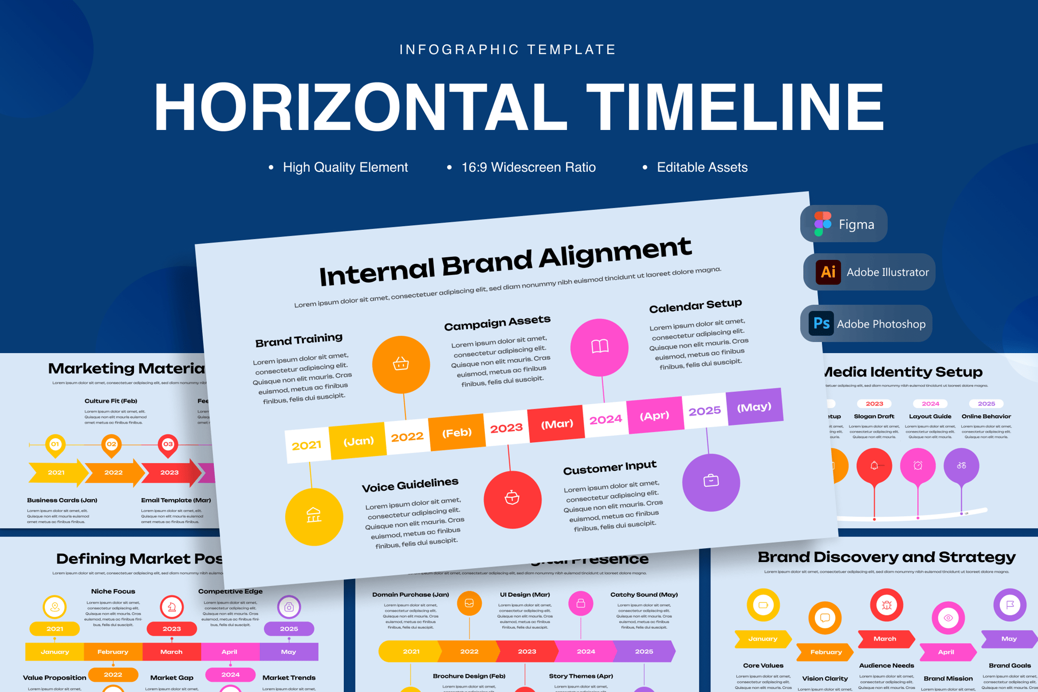 水平时间轴信息图表 Horizontal Timeline Infographics