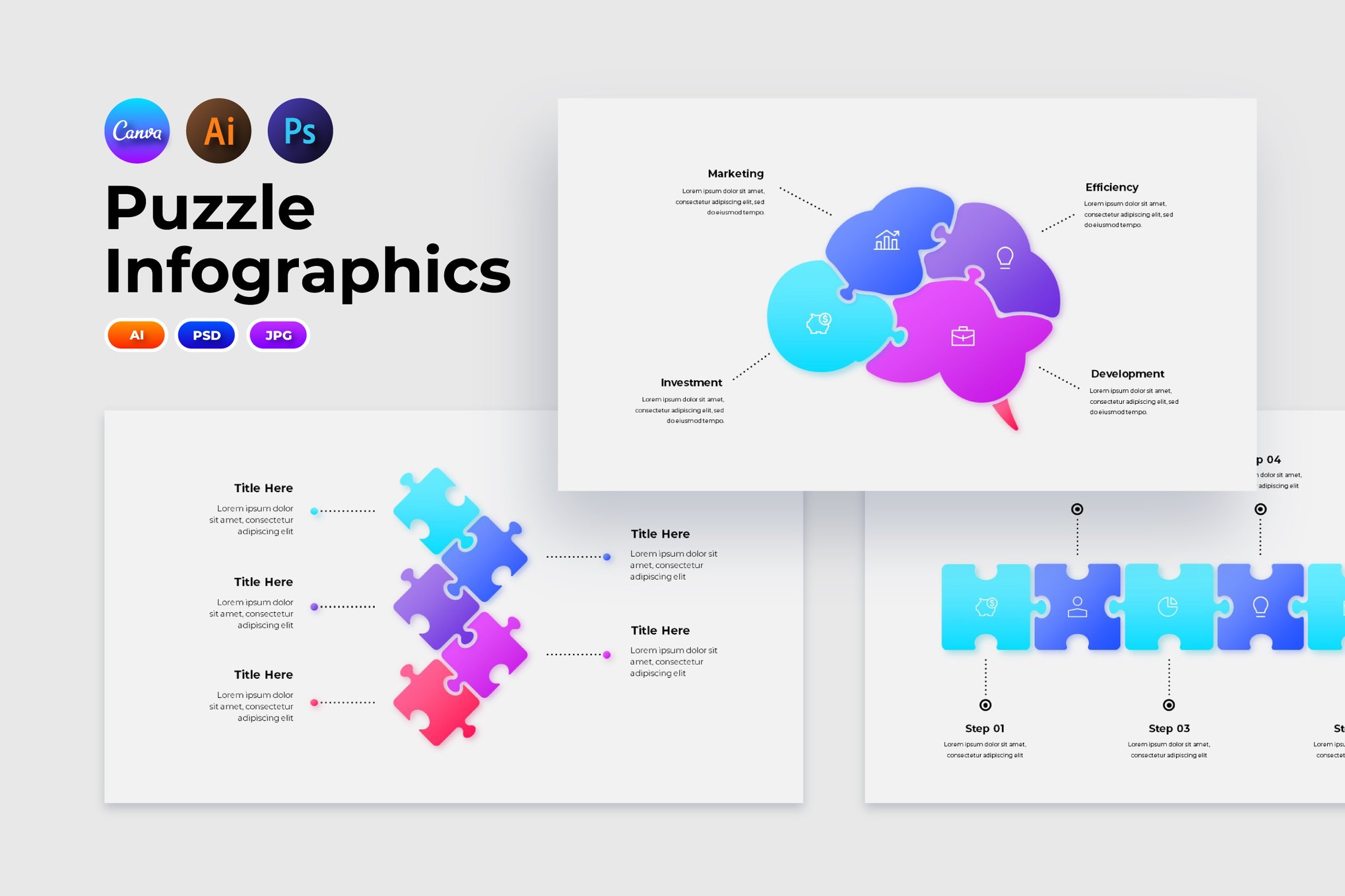 拼图幻灯片信息图模板 Puzzle Infographic Templates for Slides