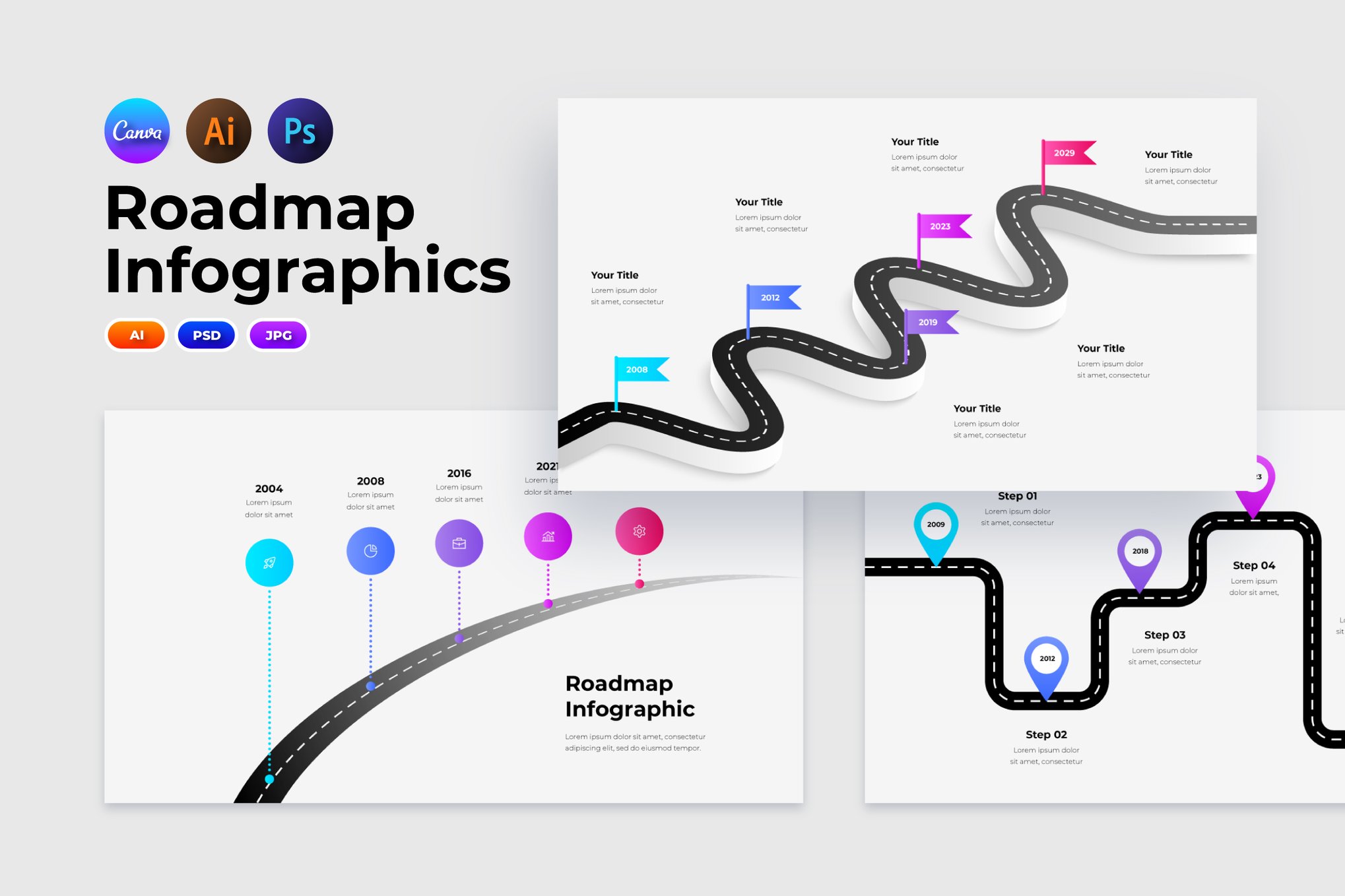路线图演示信息图模板 Roadmap Infographic Templates for Presentations