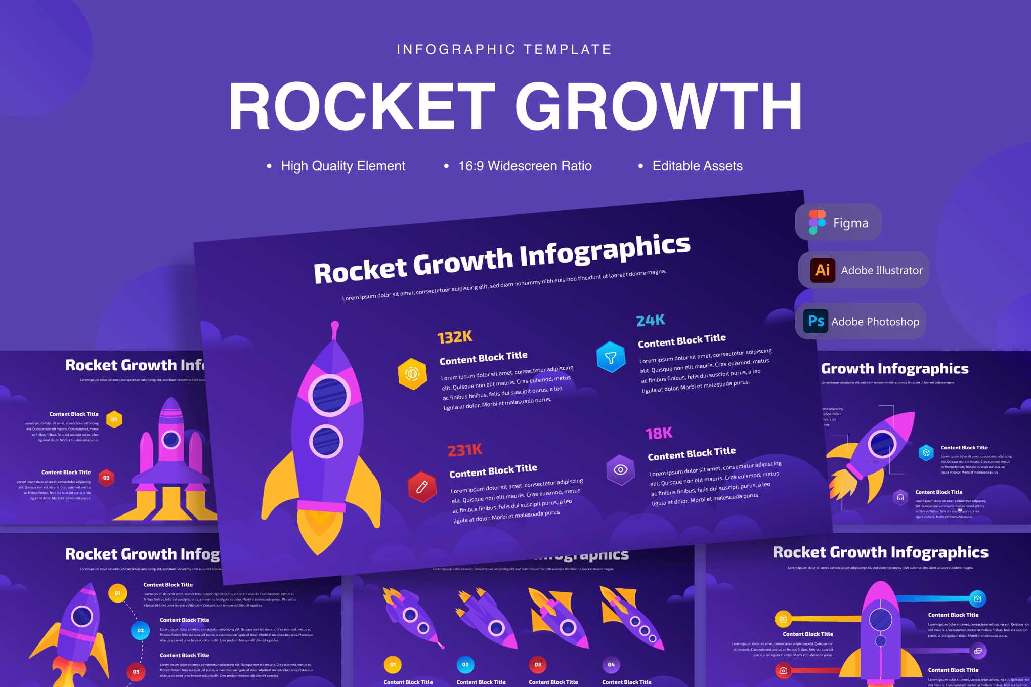 火箭式增长信息图表 Rocket Growth Infographics