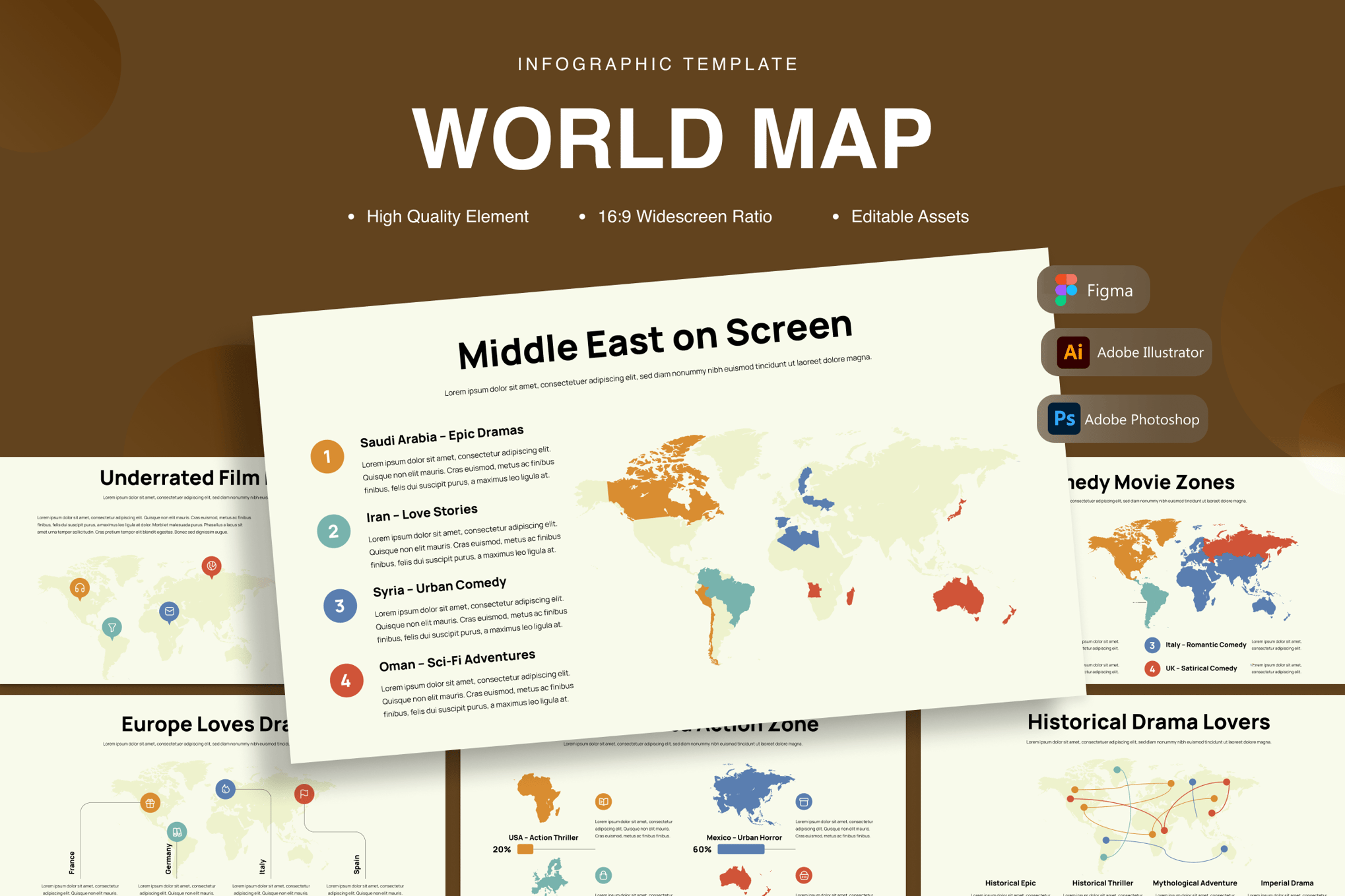 世界地图数据信息图表 World Map Infographics