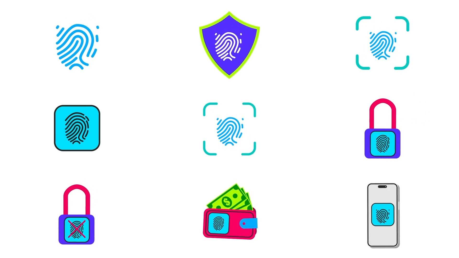 指纹身份识别图标集AE模板 Fingerprint ID Icons Set