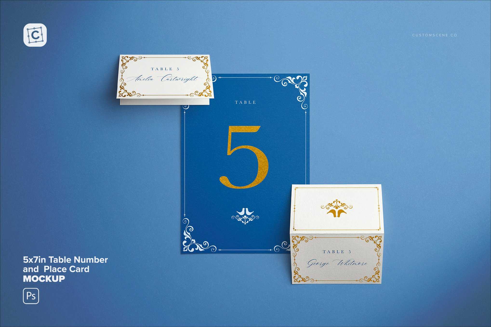 5×7英寸桌号卡与3.5×2英寸席位卡设计样机 Table Number & Place Card Mockup