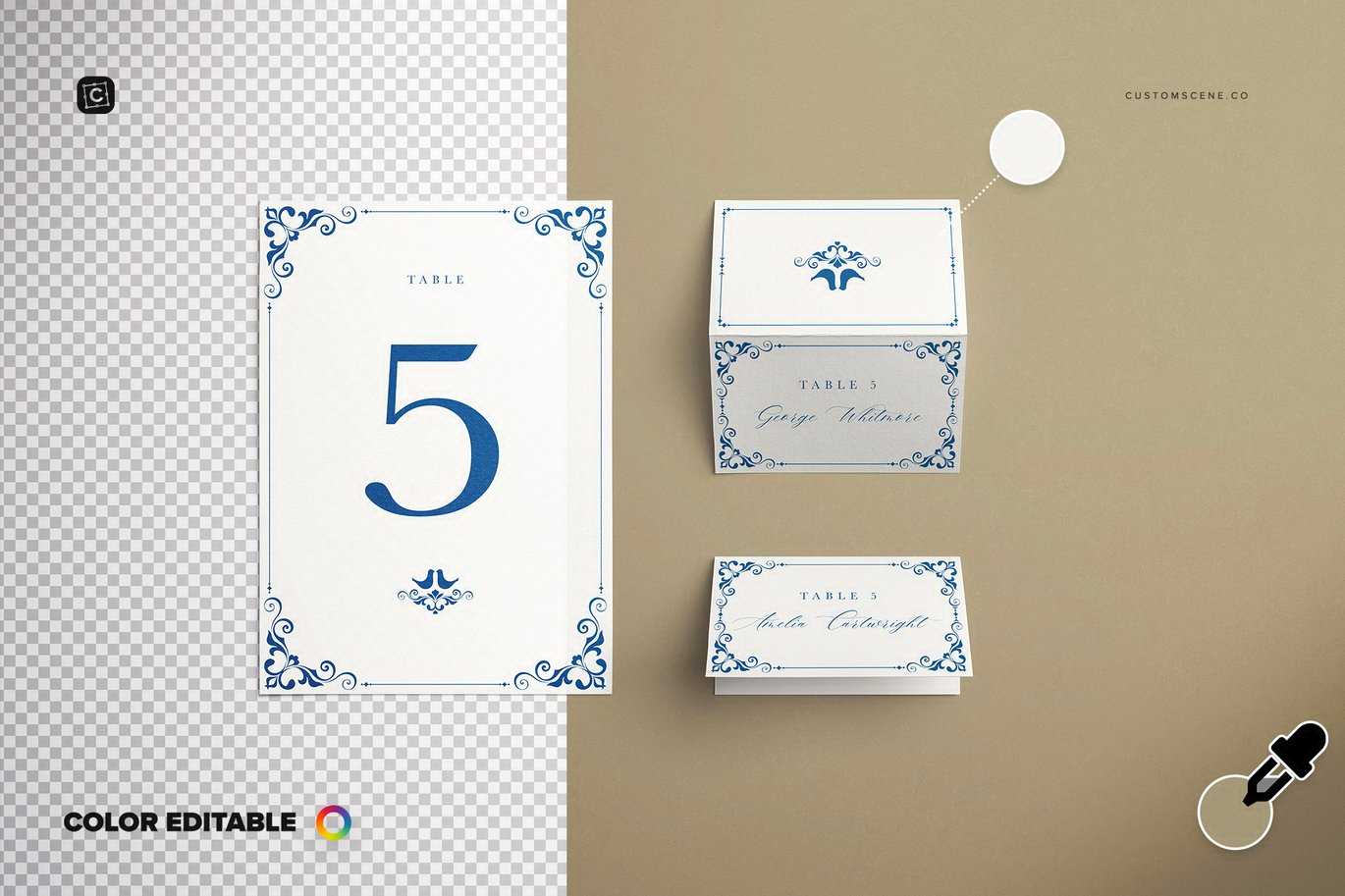 5x7英寸桌号卡与3.5x2英寸席位卡设计样机 Table Number & Place Card Mockup