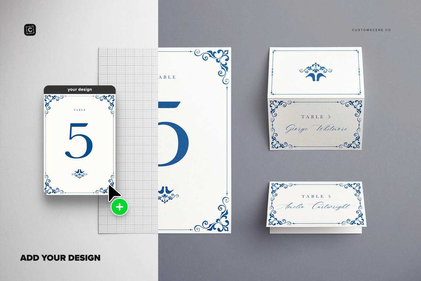 5x7英寸桌号卡与3.5x2英寸席位卡设计样机 Table Number & Place Card Mockup