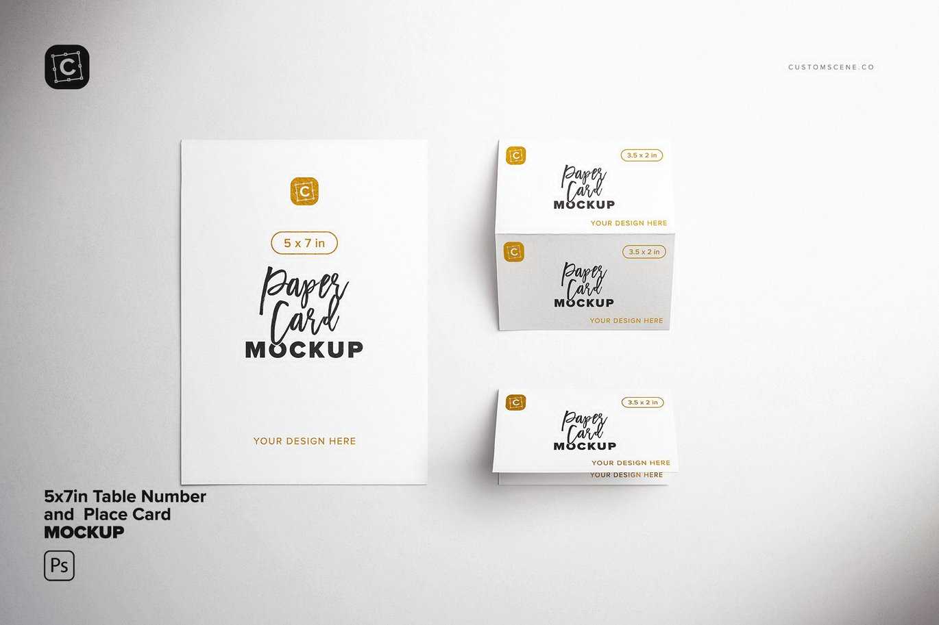 5x7英寸桌号卡与3.5x2英寸席位卡设计样机 Table Number & Place Card Mockup