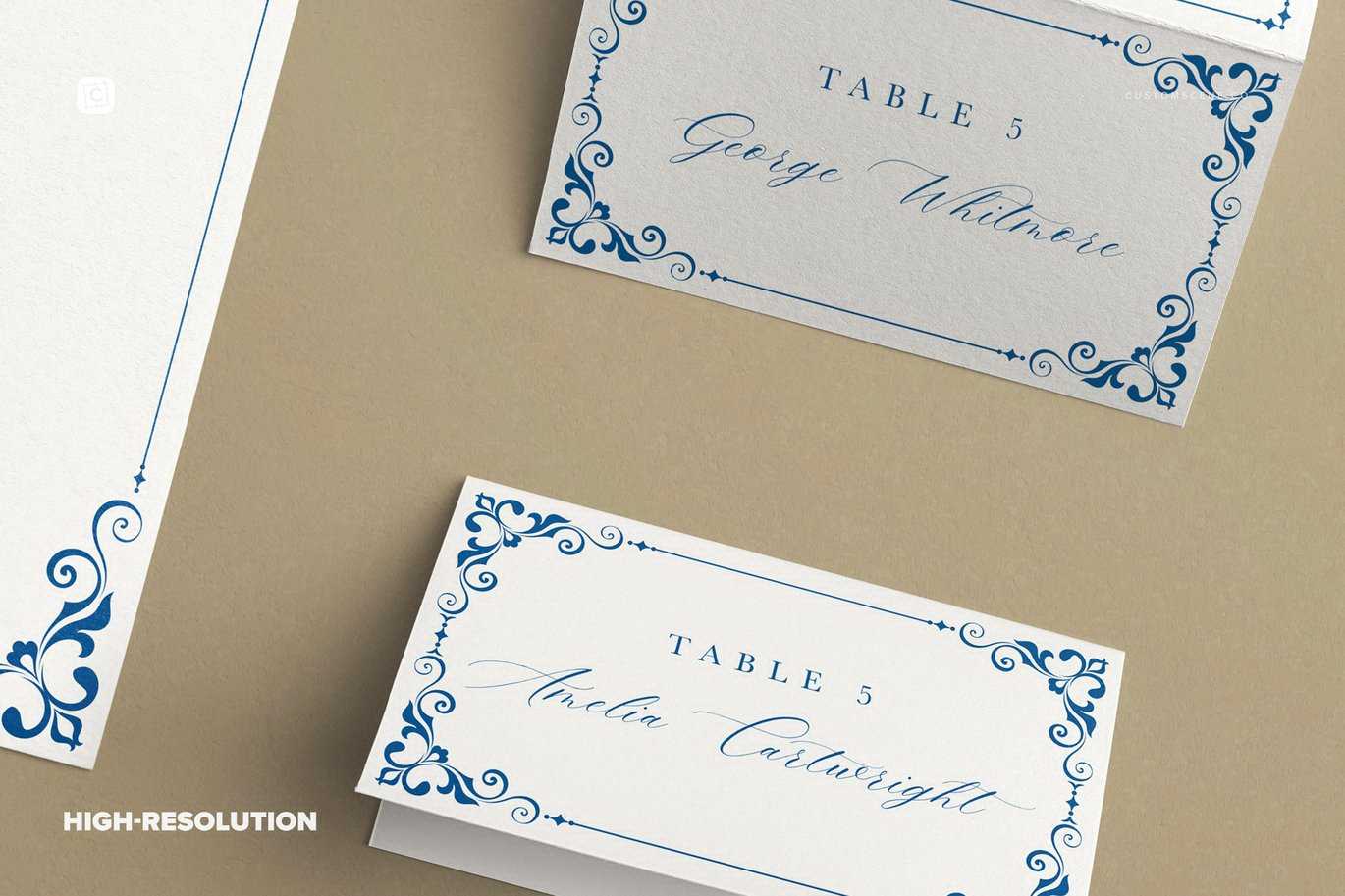 5x7英寸桌号卡与3.5x2英寸席位卡设计样机 Table Number & Place Card Mockup