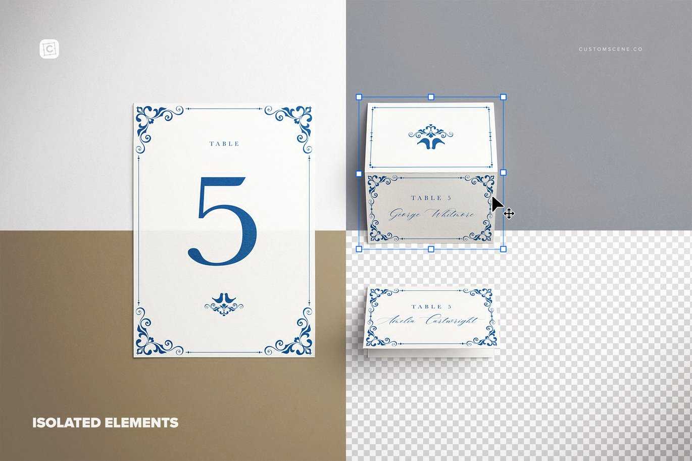 5x7英寸桌号卡与3.5x2英寸席位卡设计样机 Table Number & Place Card Mockup