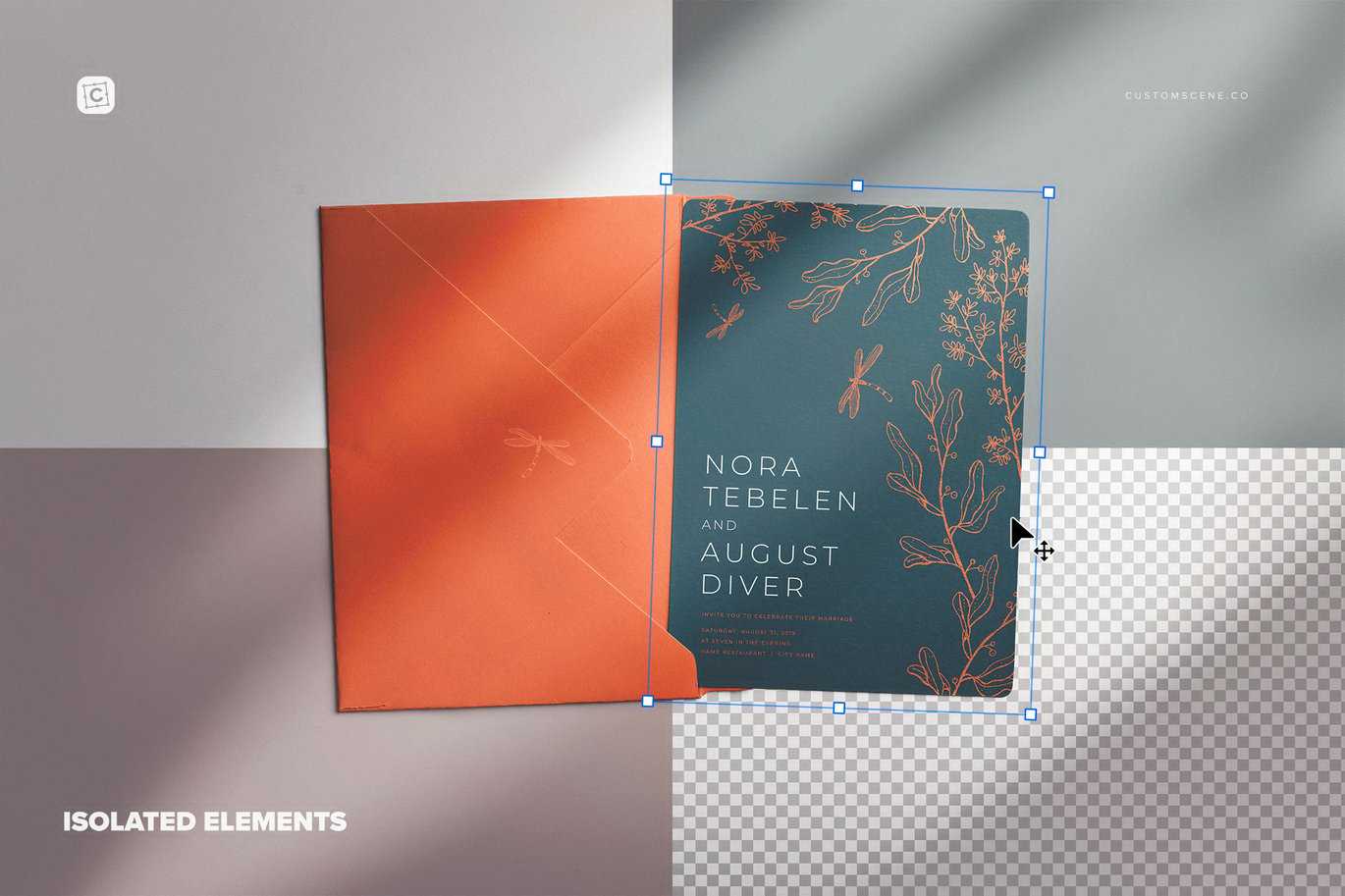 5x7英寸圆角邀请函及信封套装样机 Invitation & Envelope Mockup