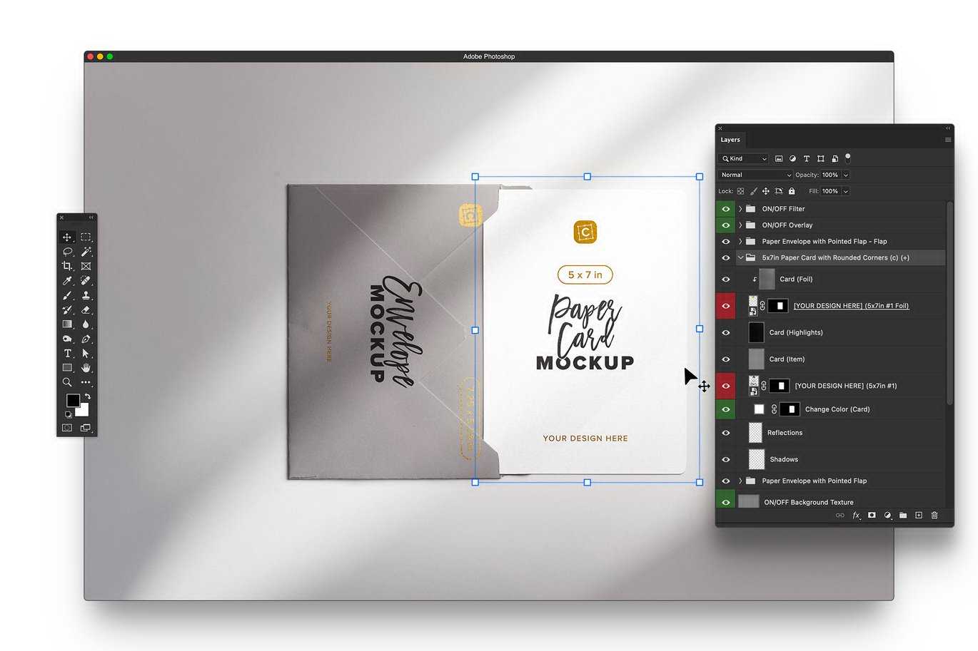 5x7英寸圆角邀请函及信封套装样机 Invitation & Envelope Mockup