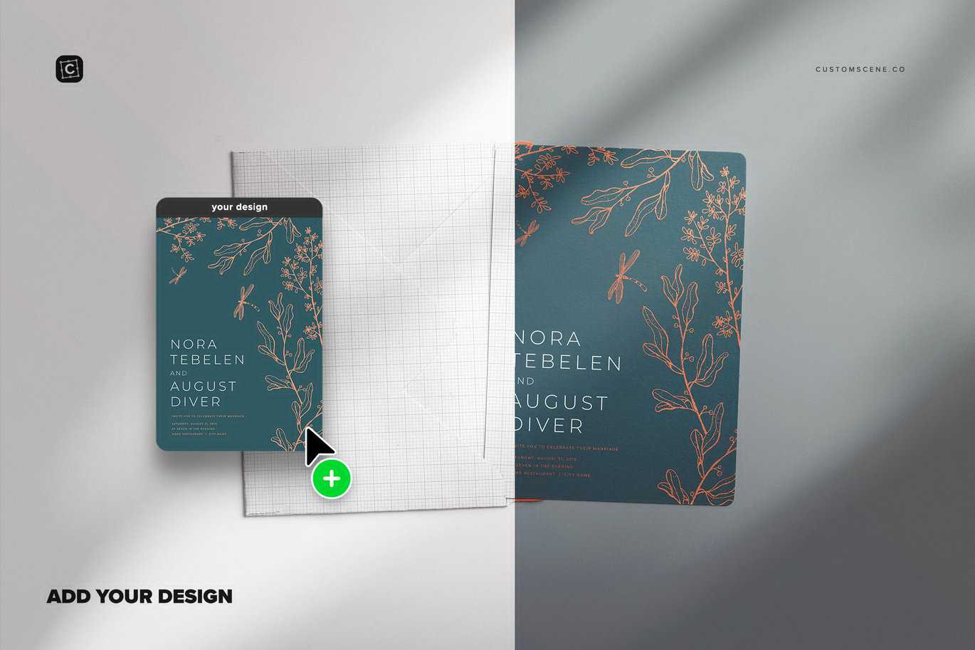 5x7英寸圆角邀请函及信封套装样机 Invitation & Envelope Mockup