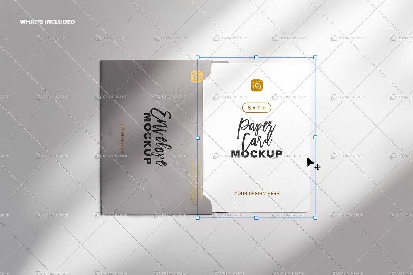 5x7英寸圆角邀请函及信封套装样机 Invitation & Envelope Mockup