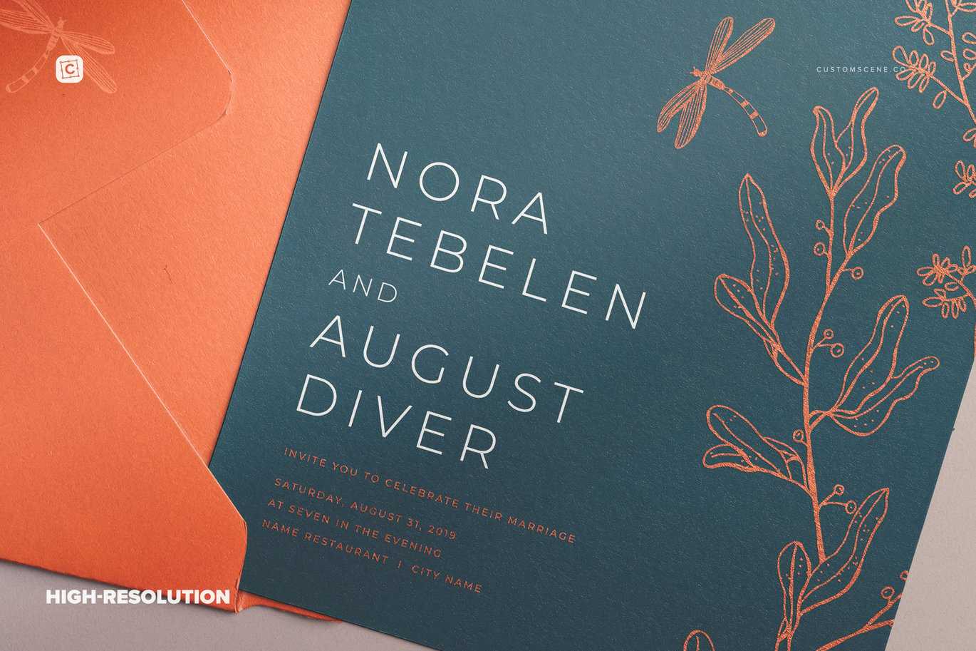 5x7英寸圆角邀请函及信封套装样机 Invitation & Envelope Mockup