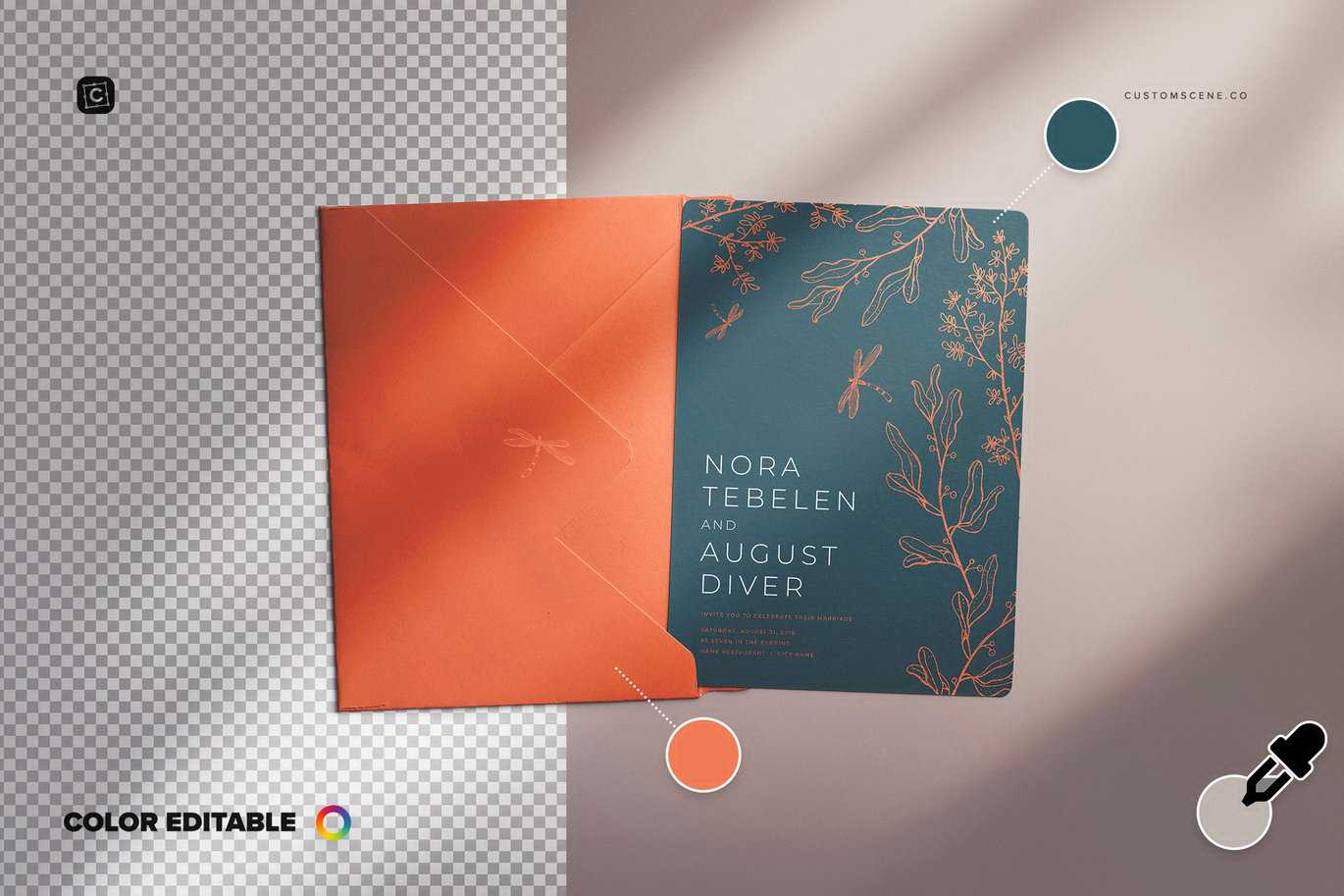 5x7英寸圆角邀请函及信封套装样机 Invitation & Envelope Mockup