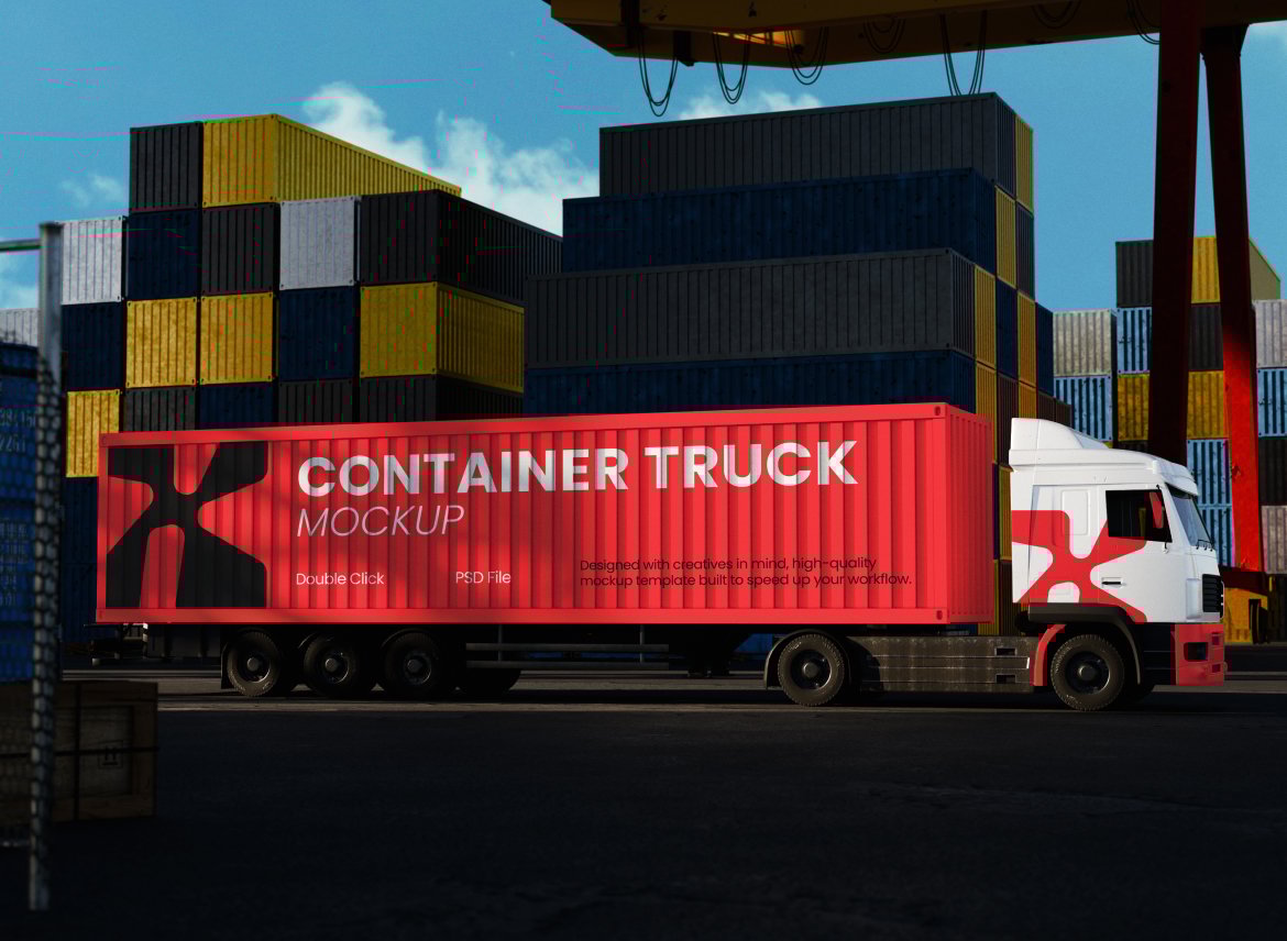 集装箱货车运输场景样机 Container Truck Mockup