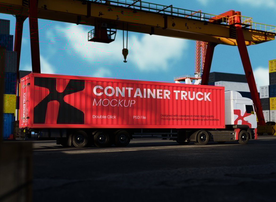 集装箱货车运输场景样机 Container Truck Mockup