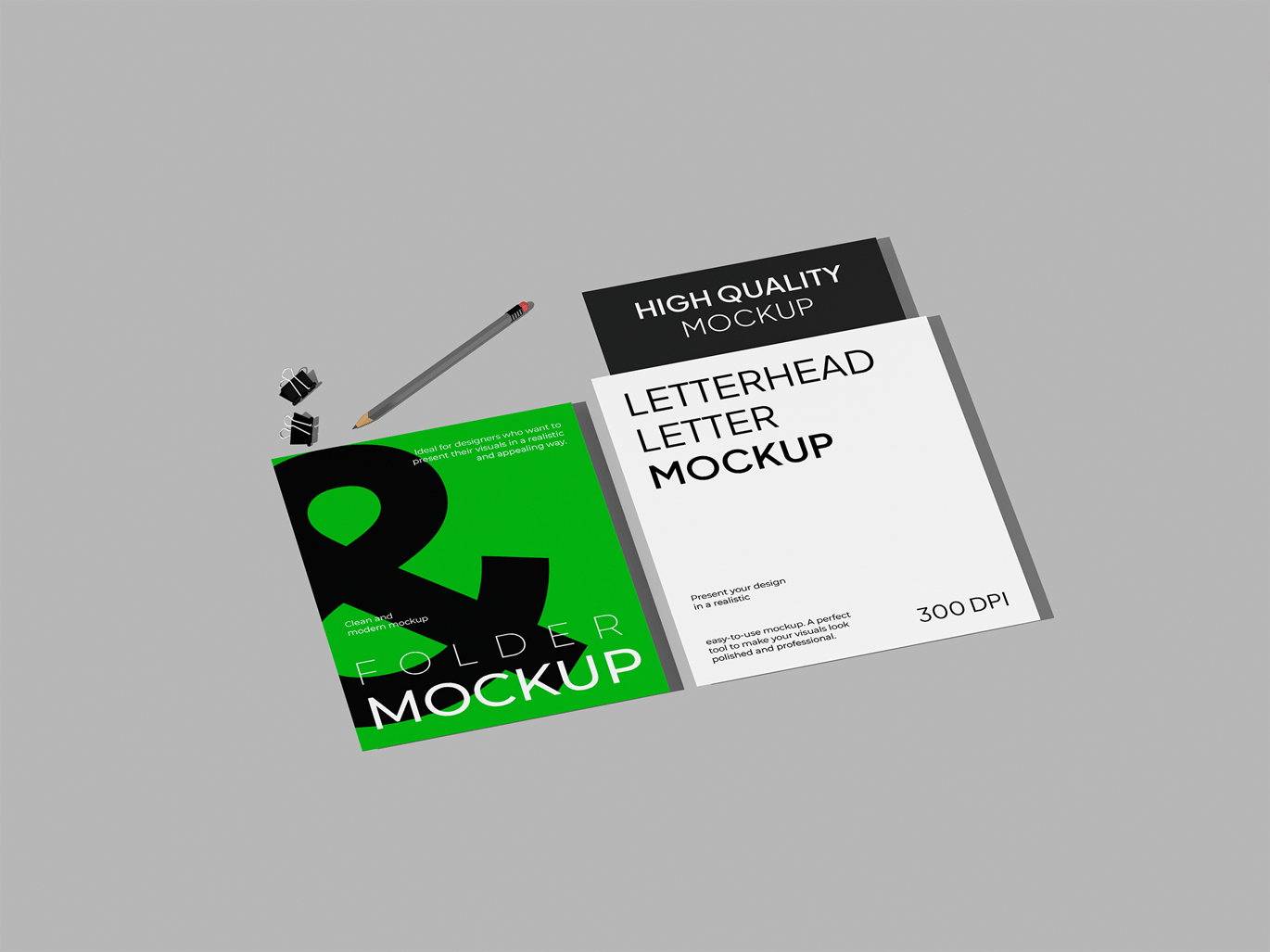 带文件夹的信纸抬头设计样机 Letterhead & Folder Mockup