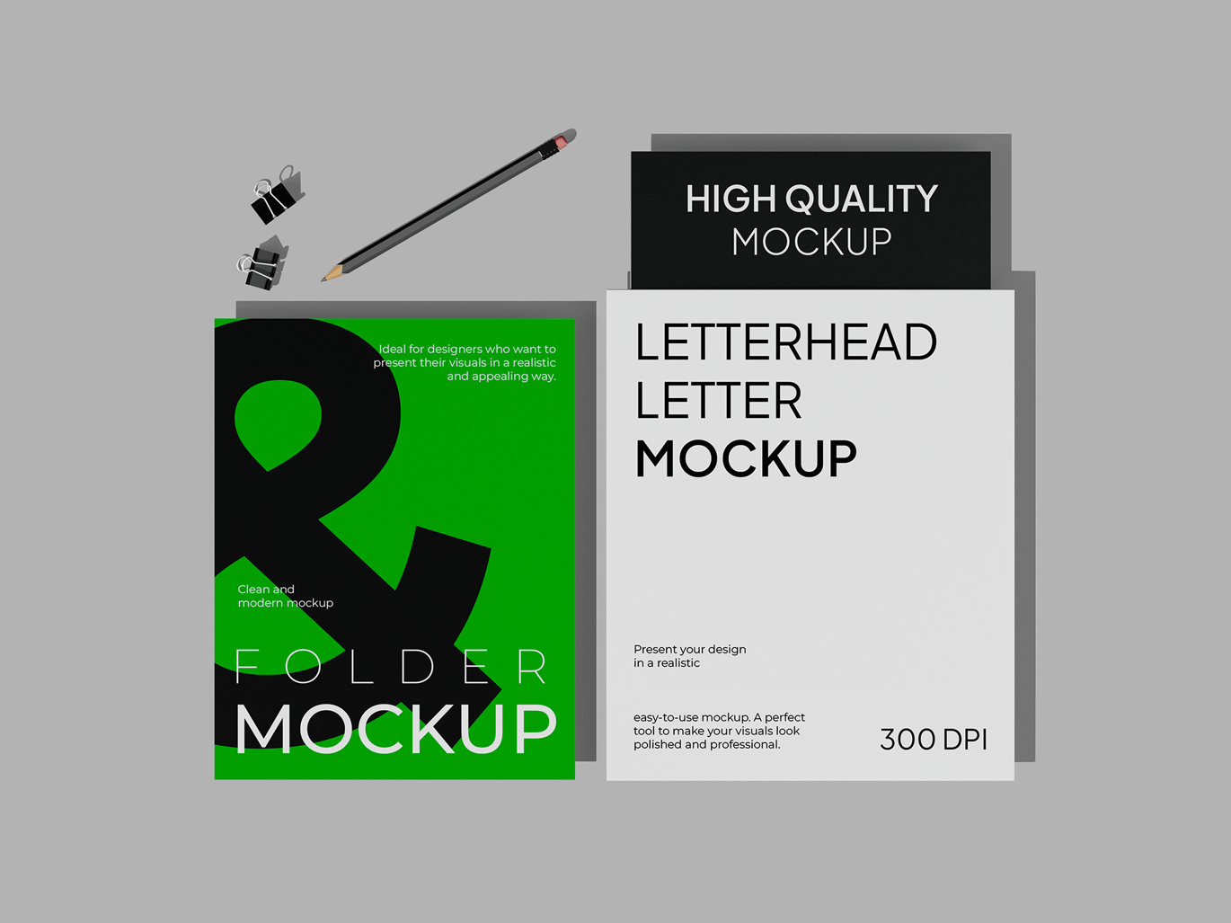 带文件夹的信纸抬头设计样机 Letterhead & Folder Mockup