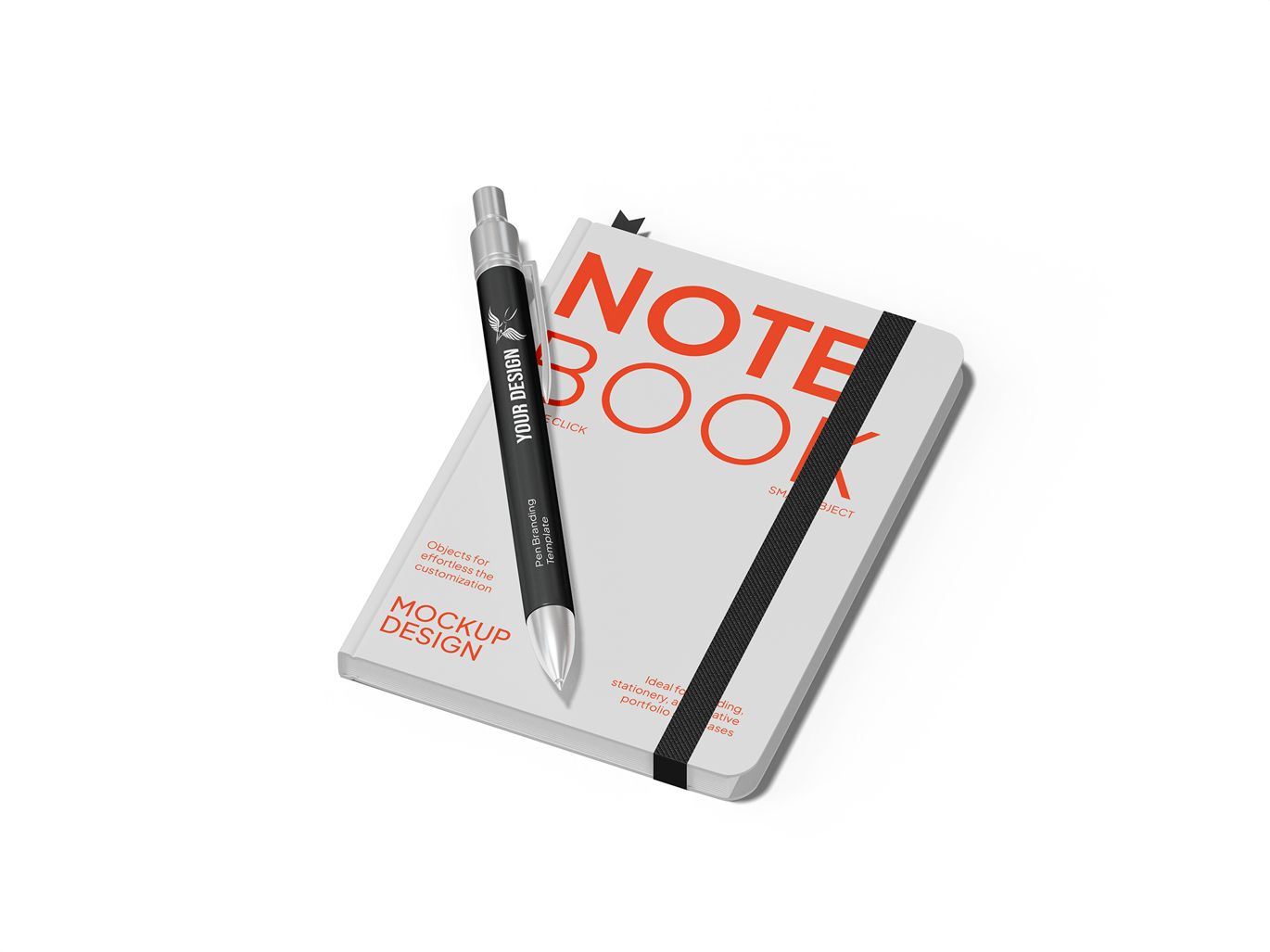 笔记本与笔套装展示样机 Notebook with Pen Mockup