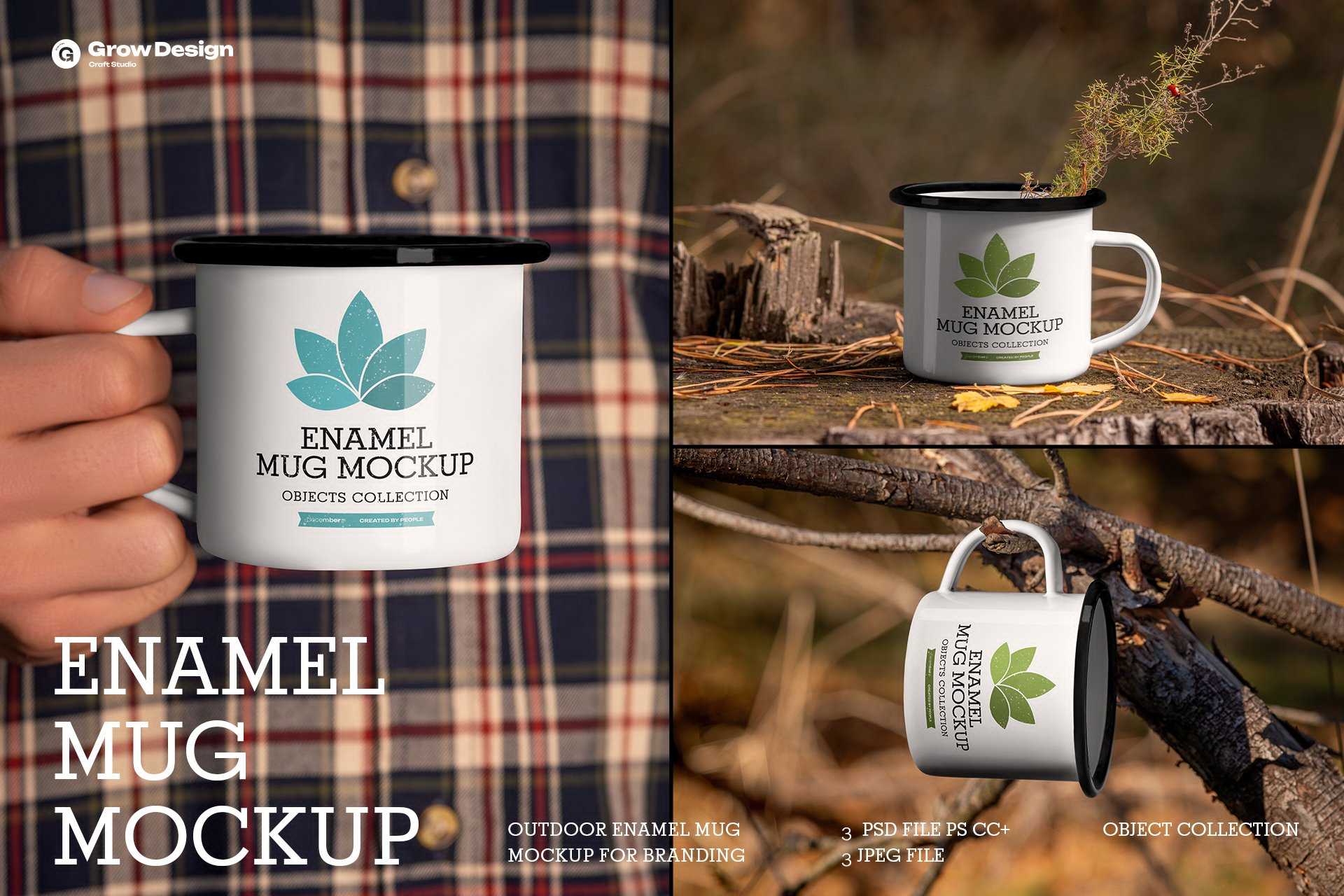 户外品牌搪瓷杯套装样机 Outdoor Enamel Mug Mockup