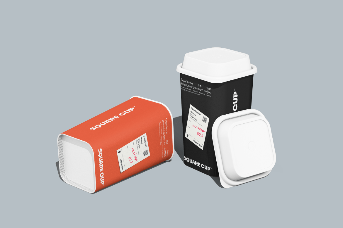 方形杯具设计样机 Square Cup Mockup