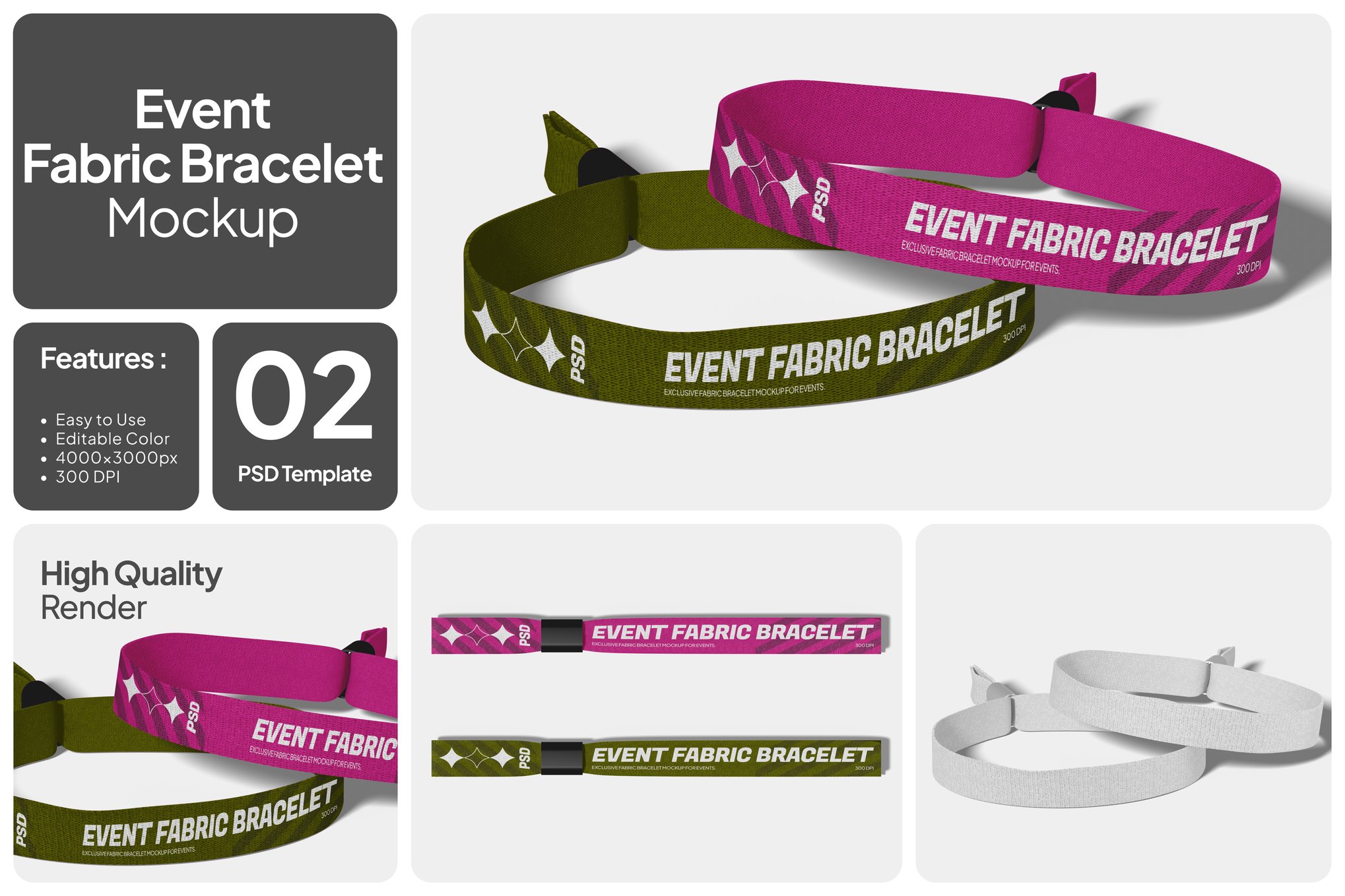 活动织物腕带设计样机 Event Fabric Bracelet Mockup