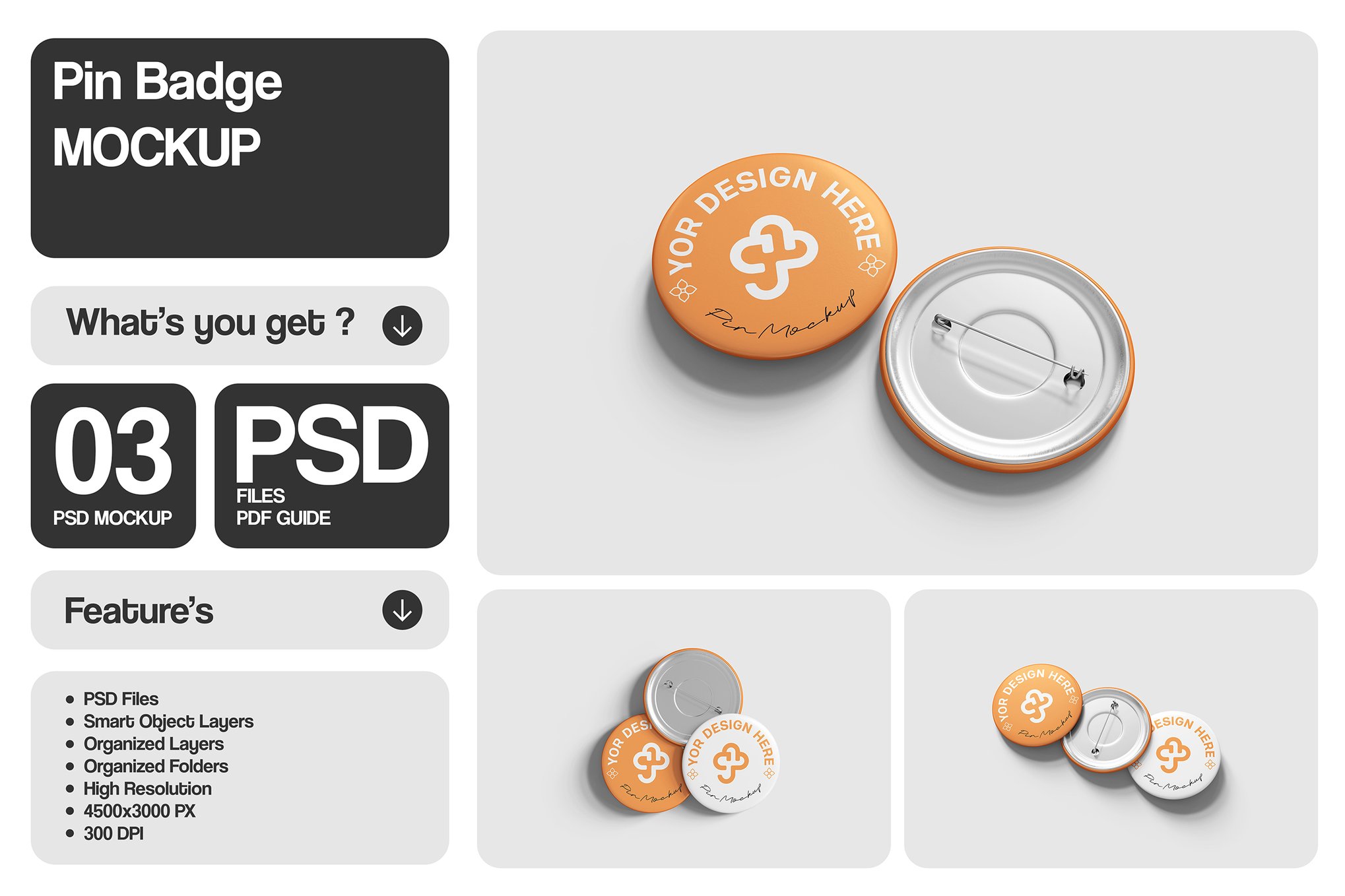 圆形徽章设计展示样机模版 Pin Badge Mockup