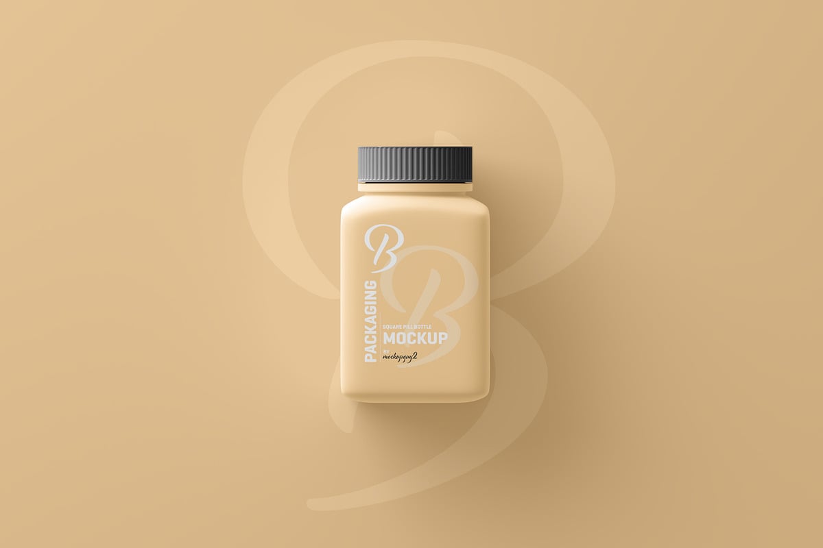 方形药瓶包装设计样机 Square Pill Bottle Mockup