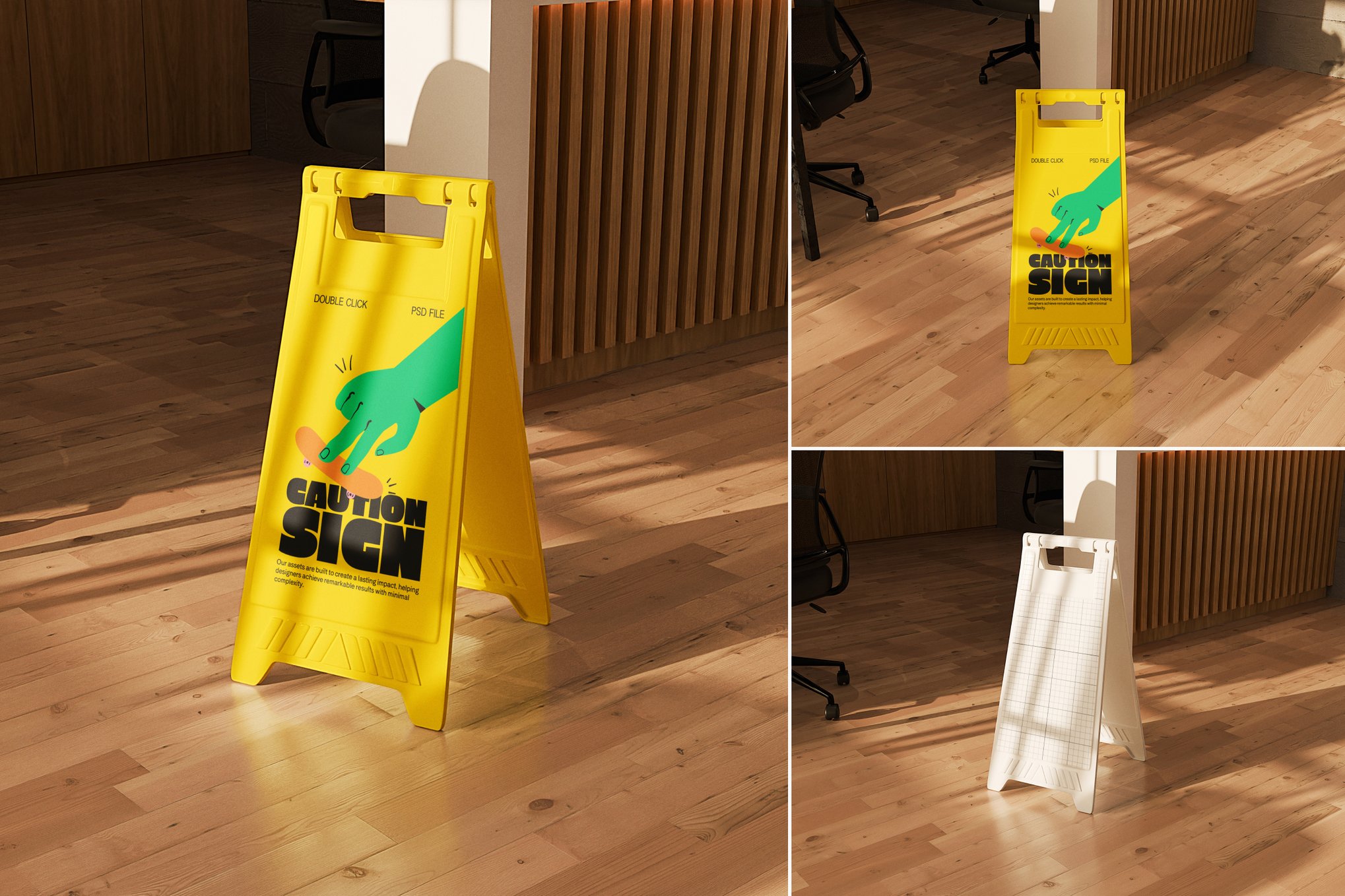小心地滑警示牌样机 Wet Floor Sign Mockup