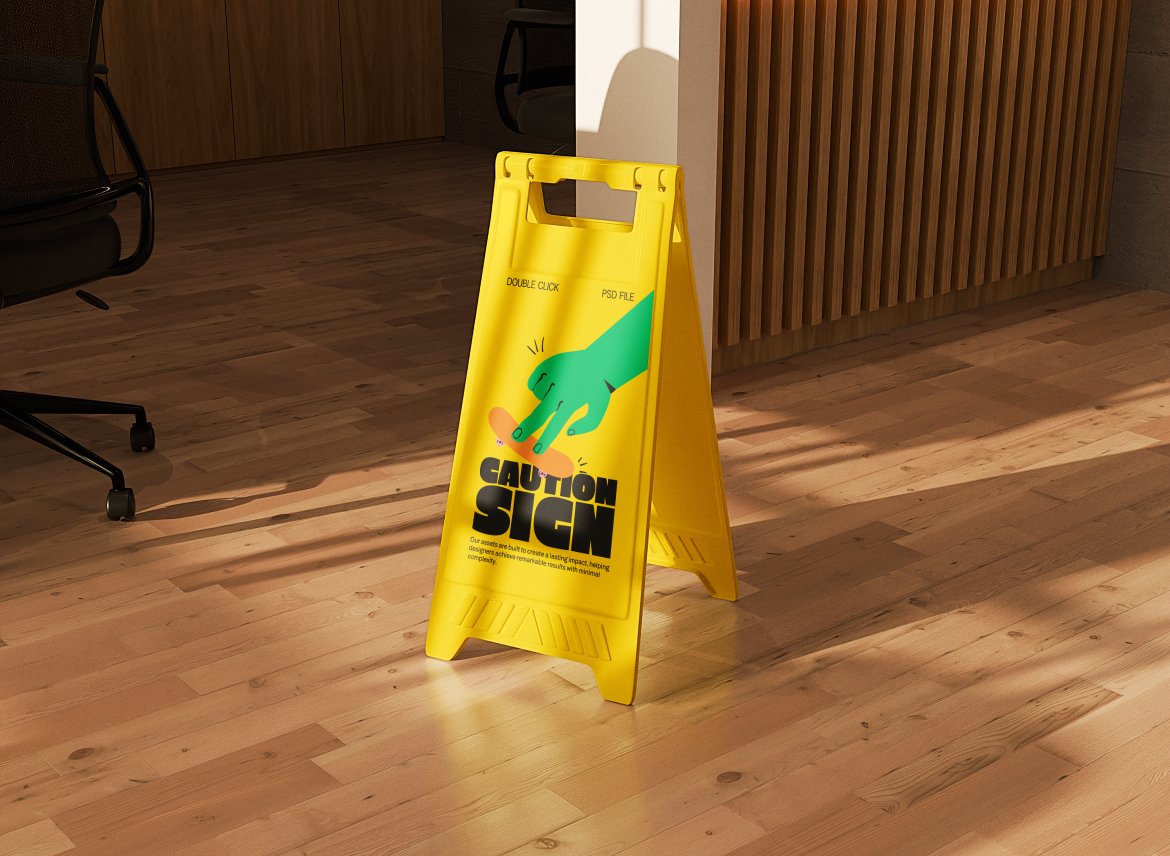 小心地滑警示牌样机 Wet Floor Sign Mockup