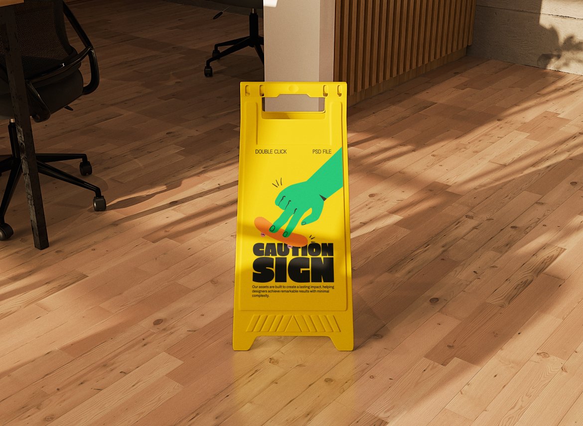 小心地滑警示牌样机 Wet Floor Sign Mockup