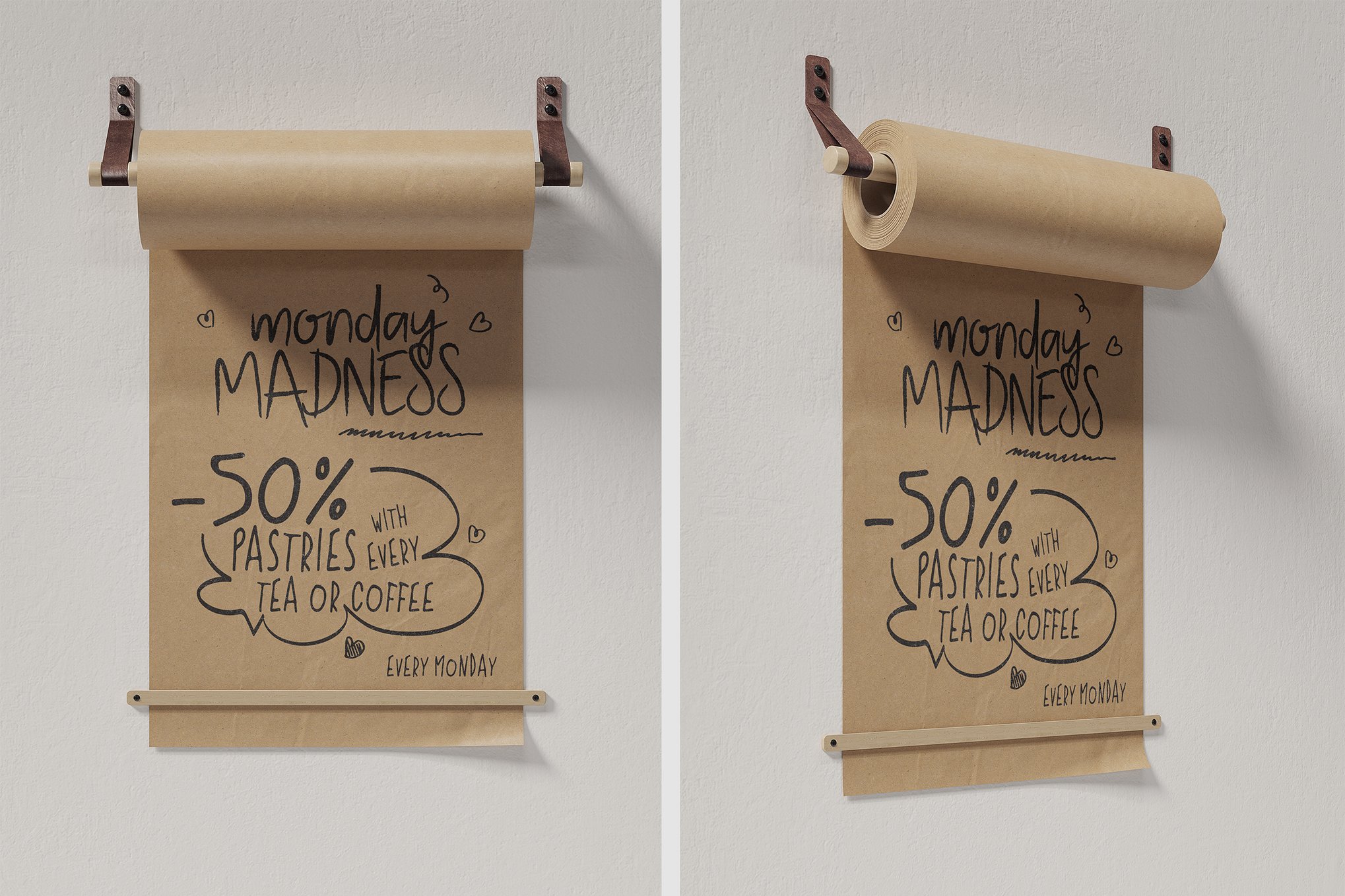 壁挂牛皮纸卷架展示样机 Kraft Paper Roll Holder Mockup